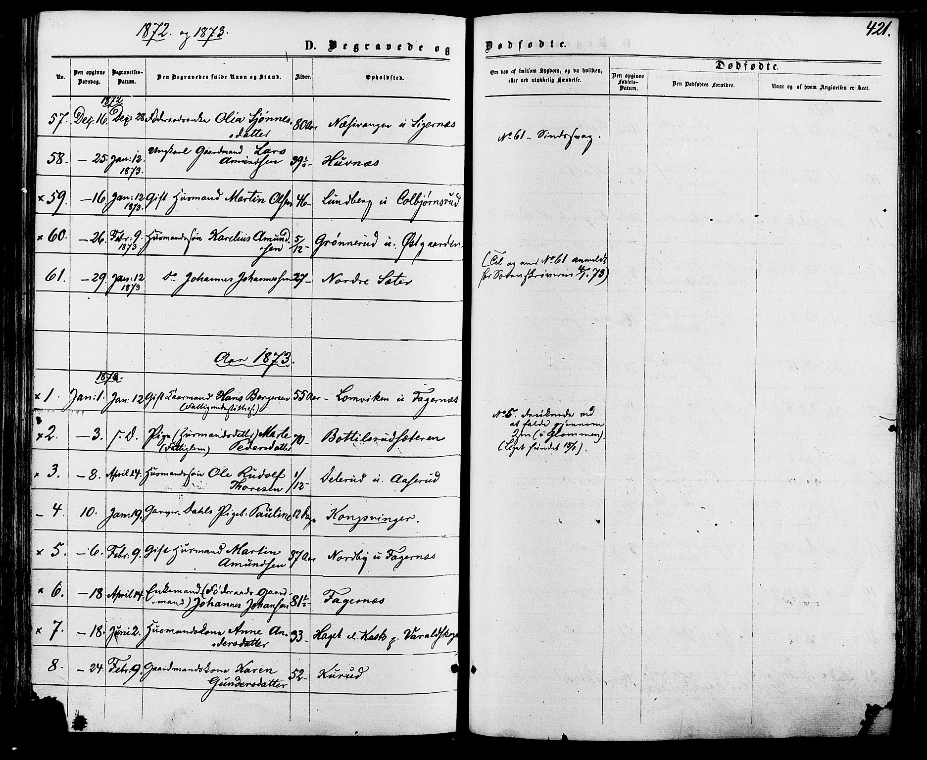 Vinger prestekontor, SAH/PREST-024/H/Ha/Haa/L0012: Parish register (official) no. 12, 1871-1880, p. 421