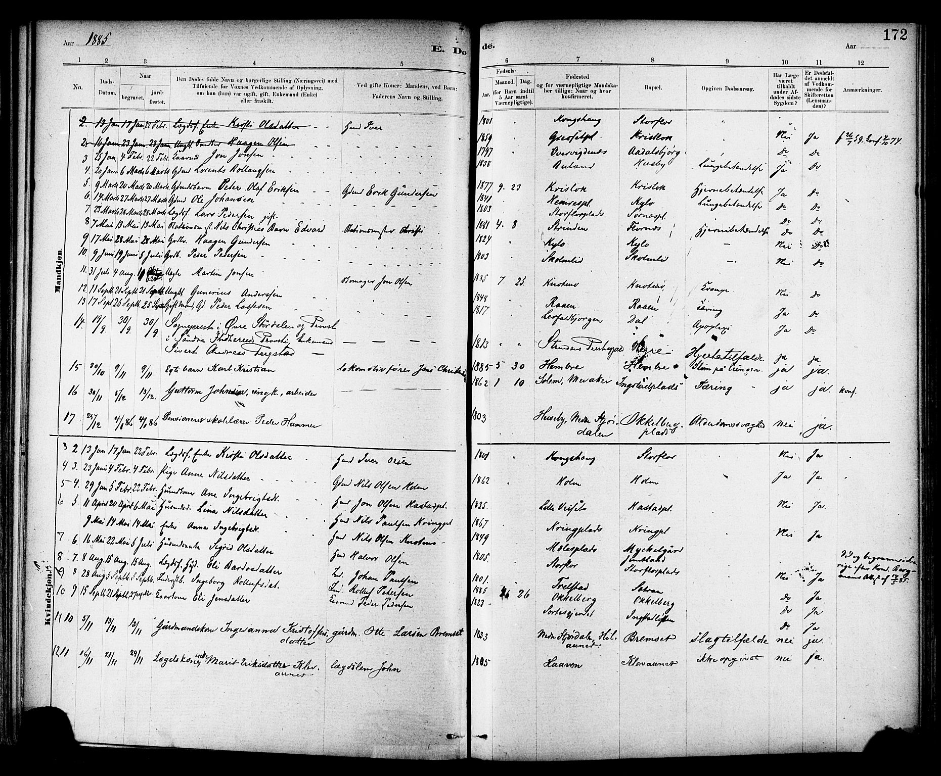 Ministerialprotokoller, klokkerbøker og fødselsregistre - Nord-Trøndelag, SAT/A-1458/703/L0030: Parish register (official) no. 703A03, 1880-1892, p. 172