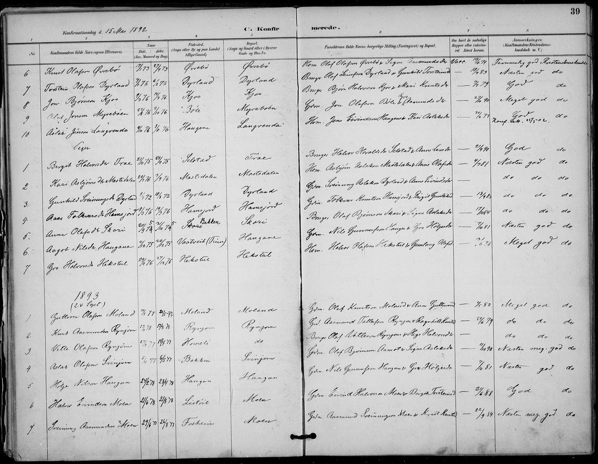 Seljord kirkebøker, SAKO/A-20/F/Fc/L0002: Parish register (official) no. III 2, 1887-1920, p. 39
