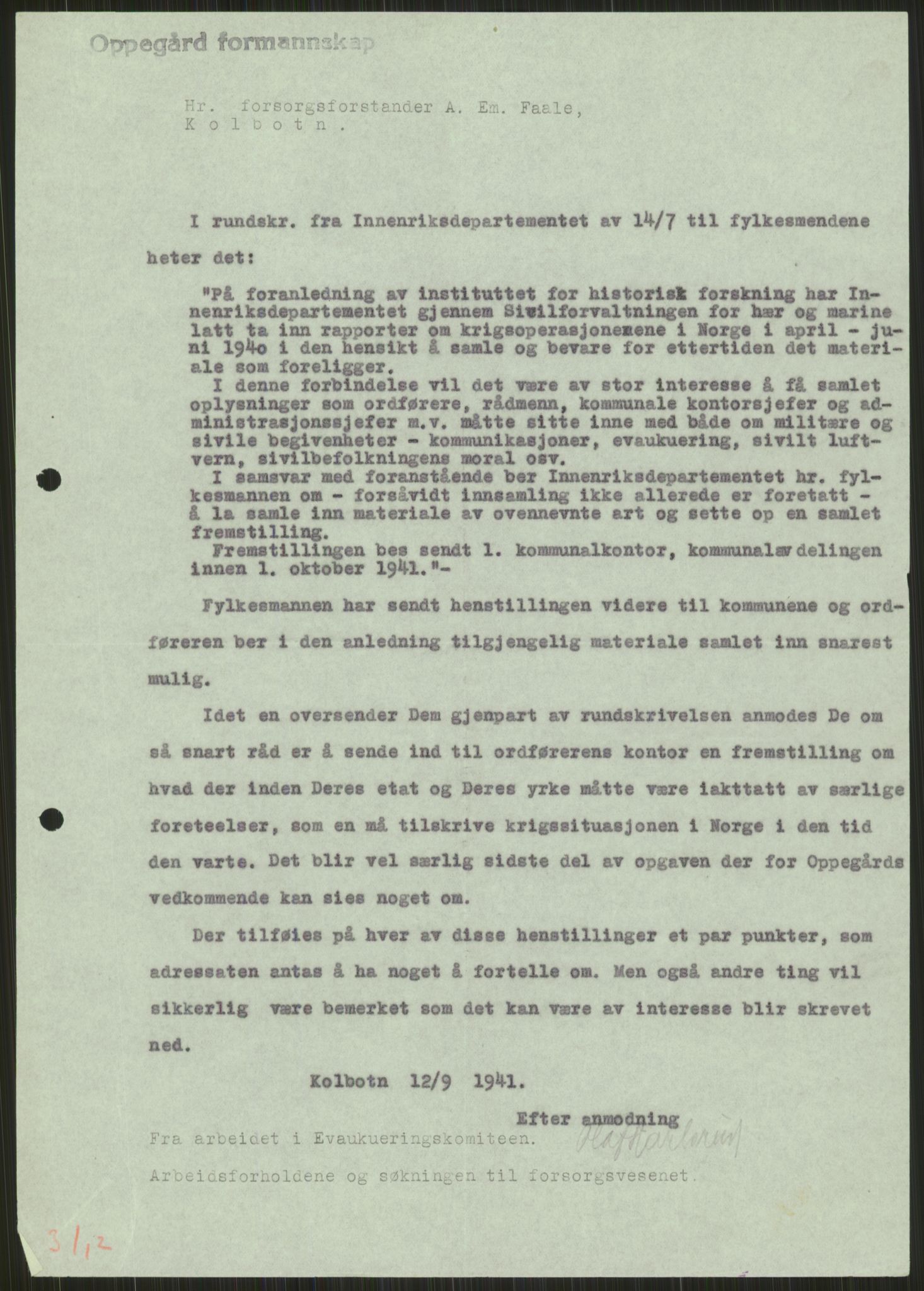 Forsvaret, Forsvarets krigshistoriske avdeling, AV/RA-RAFA-2017/Y/Ya/L0013: II-C-11-31 - Fylkesmenn.  Rapporter om krigsbegivenhetene 1940., 1940, p. 817