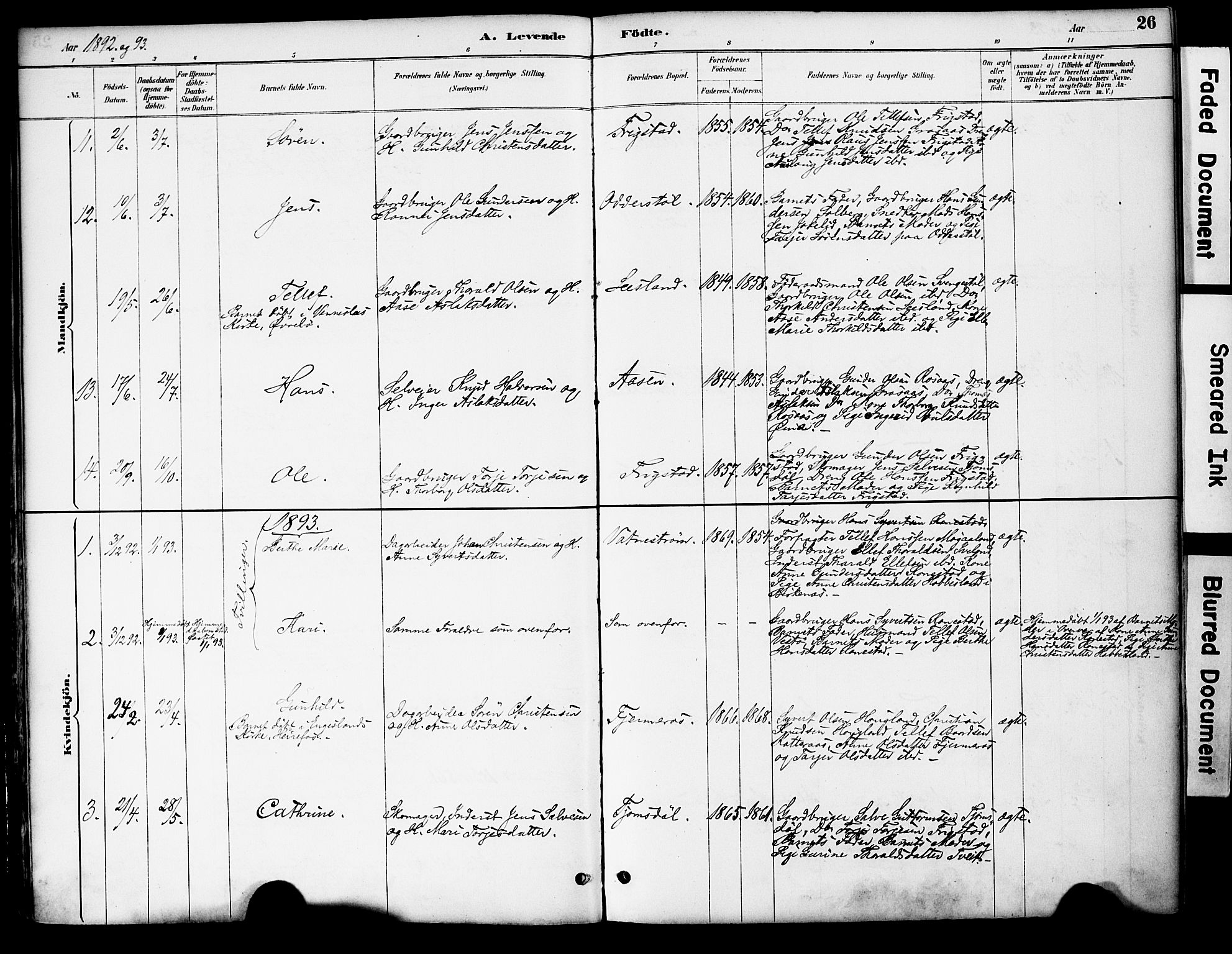 Evje sokneprestkontor, AV/SAK-1111-0008/F/Fa/Fac/L0003: Parish register (official) no. A 3, 1884-1909, p. 26