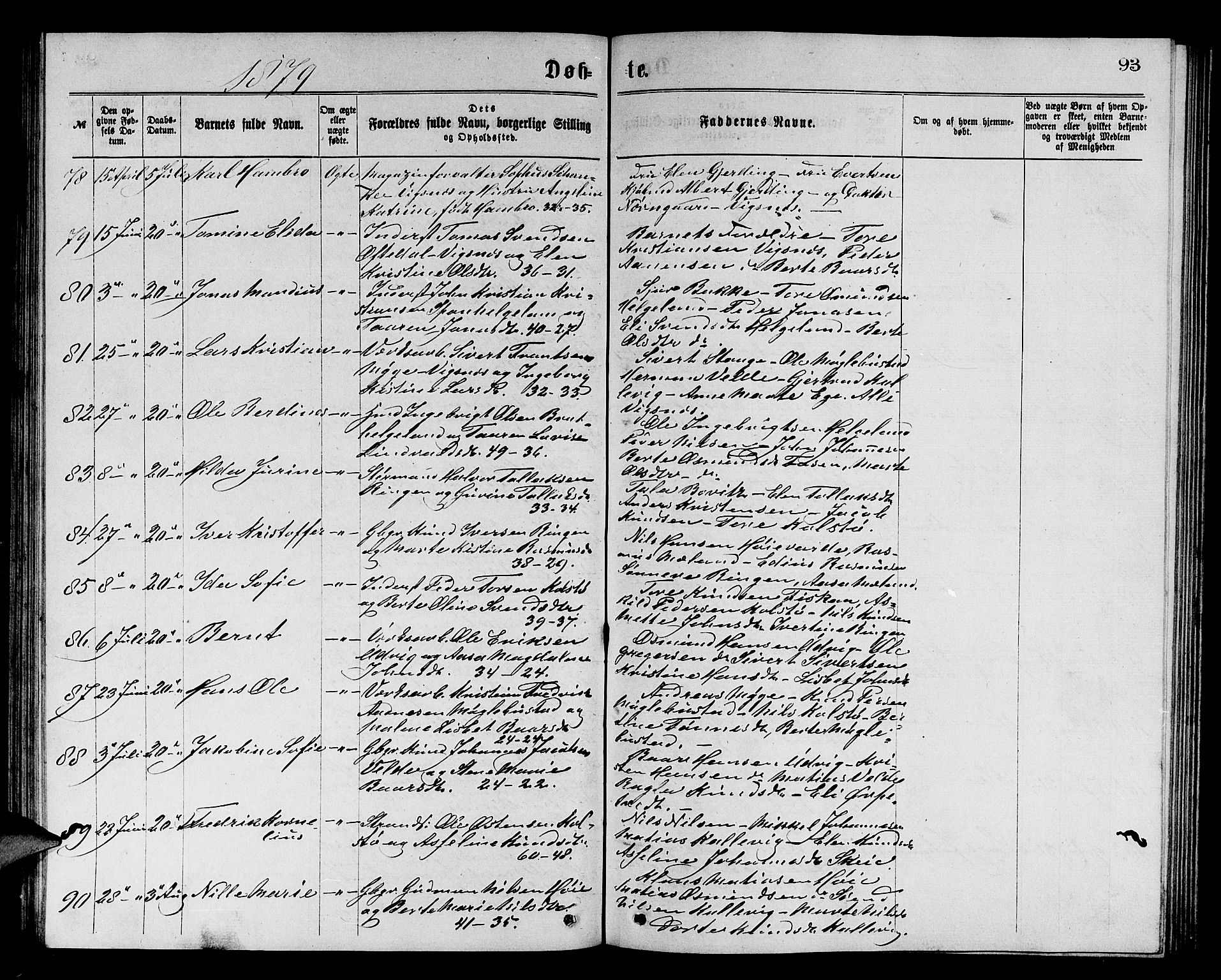 Avaldsnes sokneprestkontor, AV/SAST-A -101851/H/Ha/Hab/L0005: Parish register (copy) no. B 5, 1871-1885, p. 93