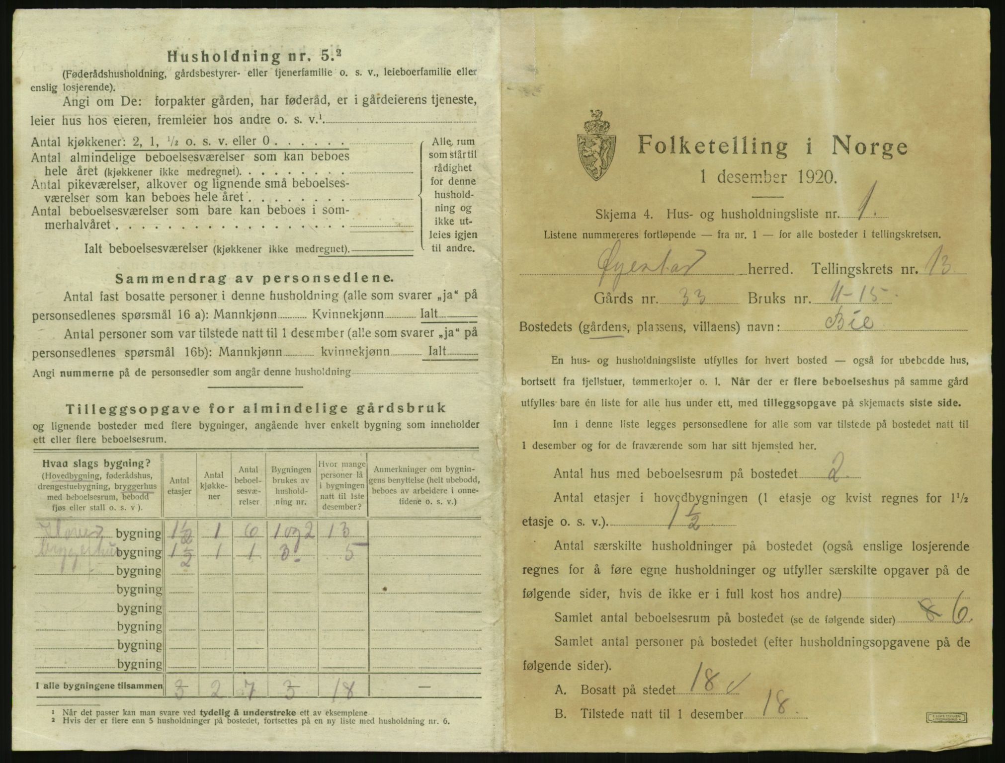 SAK, 1920 census for Øyestad, 1920, p. 1342