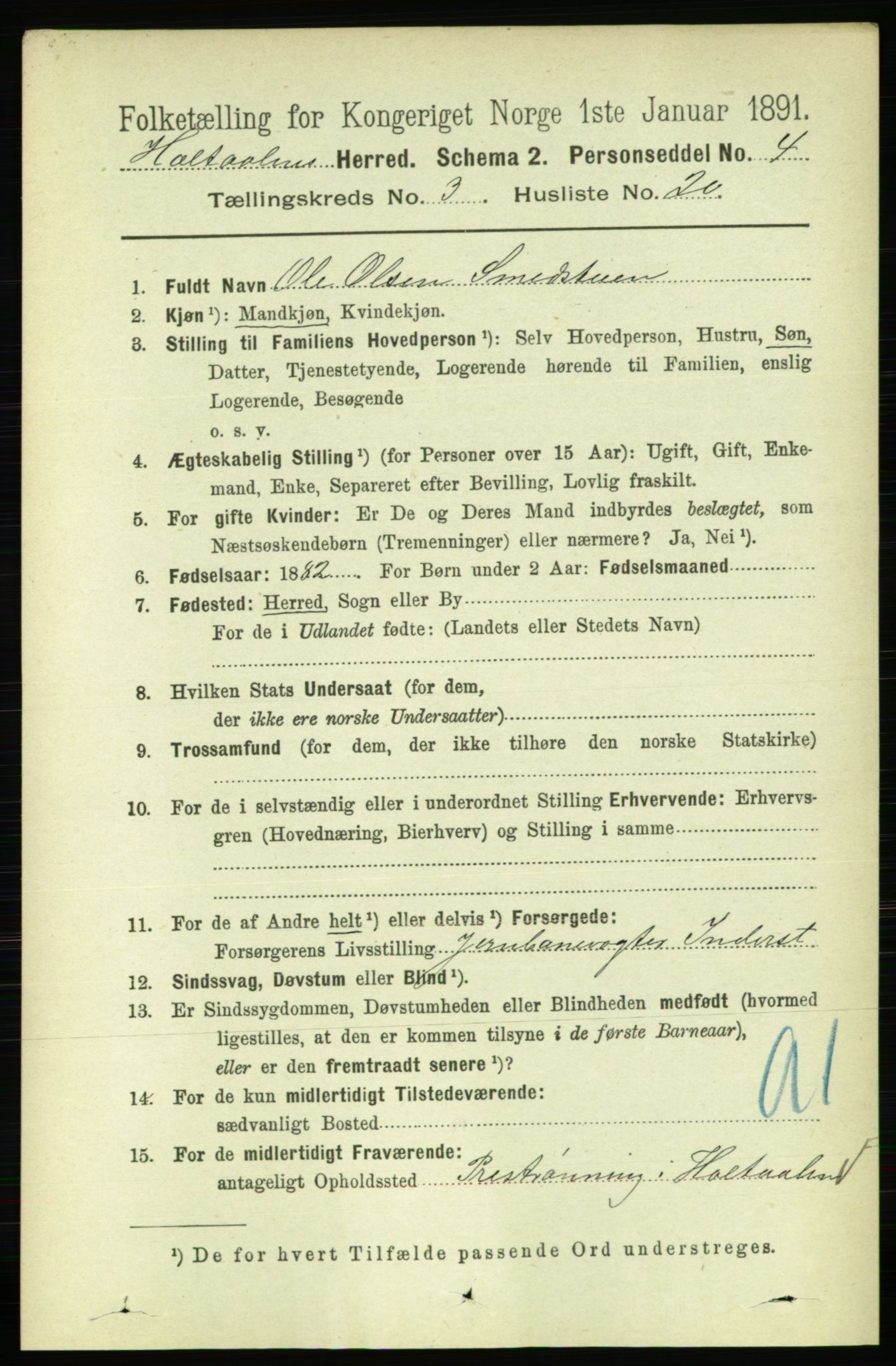 RA, 1891 census for 1645 Haltdalen, 1891, p. 981