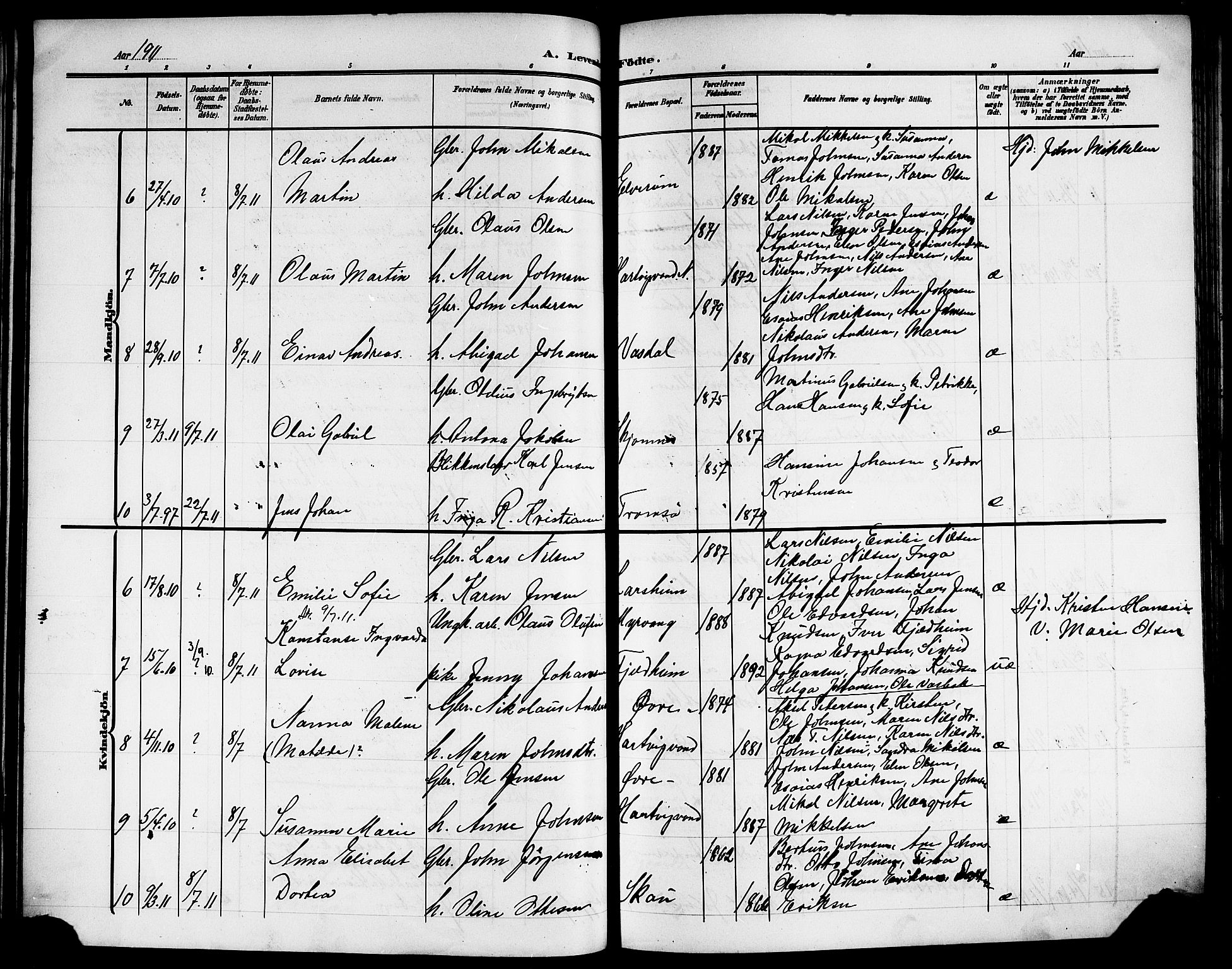 Ministerialprotokoller, klokkerbøker og fødselsregistre - Nordland, AV/SAT-A-1459/866/L0954: Parish register (copy) no. 866C03, 1905-1923