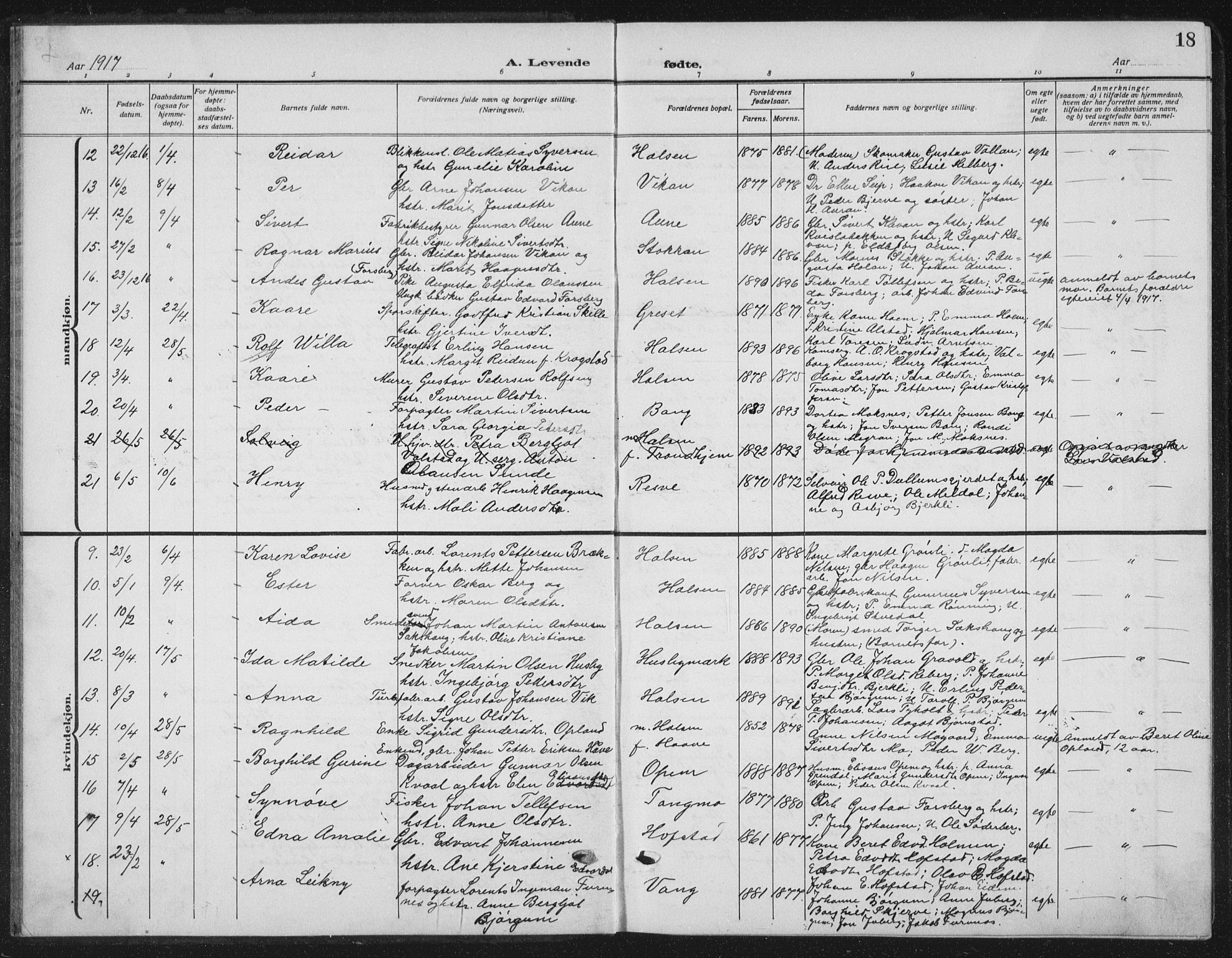 Ministerialprotokoller, klokkerbøker og fødselsregistre - Nord-Trøndelag, SAT/A-1458/709/L0088: Parish register (copy) no. 709C02, 1914-1934, p. 18