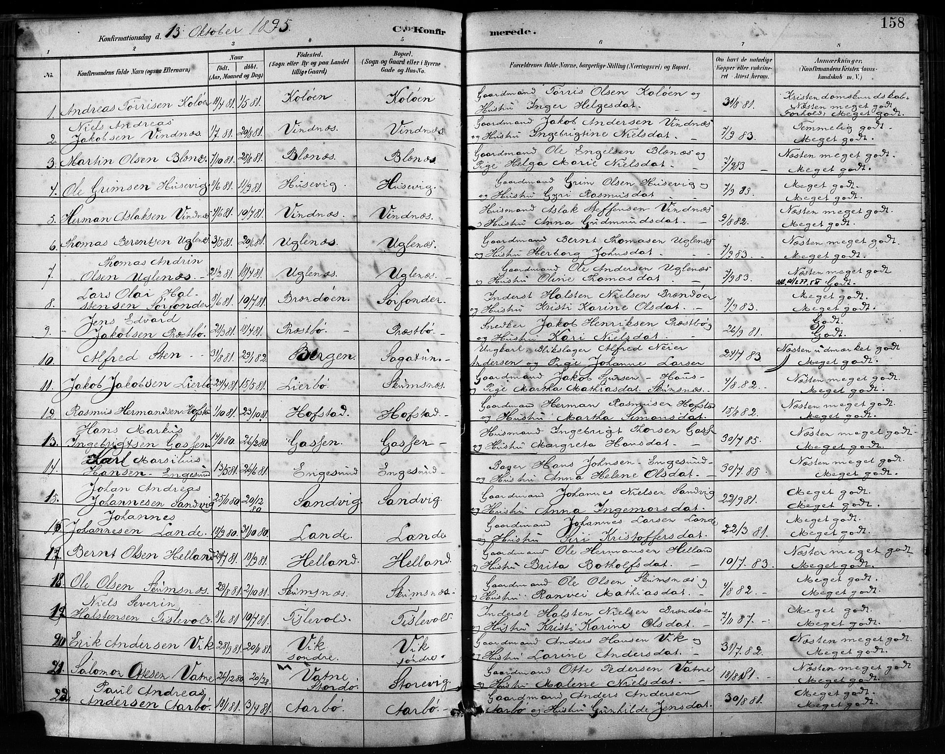 Fitjar sokneprestembete, SAB/A-99926: Parish register (official) no. A 2, 1882-1899, p. 158