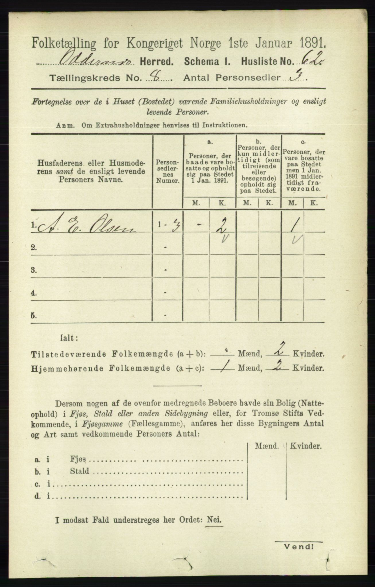 RA, 1891 census for 1012 Oddernes, 1891, p. 2694