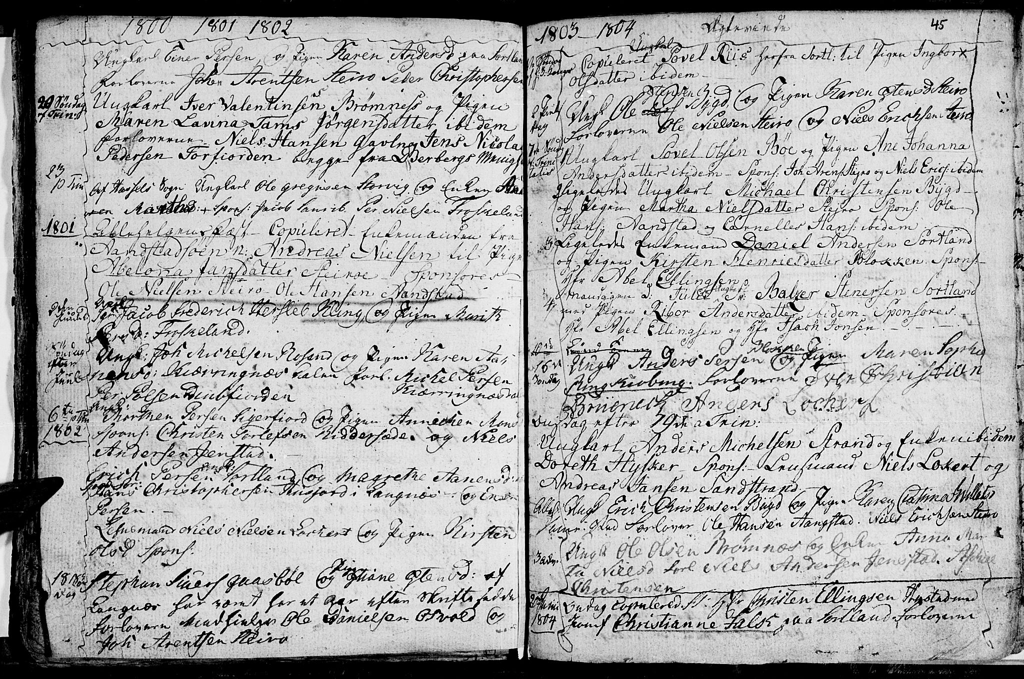 Ministerialprotokoller, klokkerbøker og fødselsregistre - Nordland, SAT/A-1459/895/L1367: Parish register (official) no. 895A02, 1795-1811, p. 45