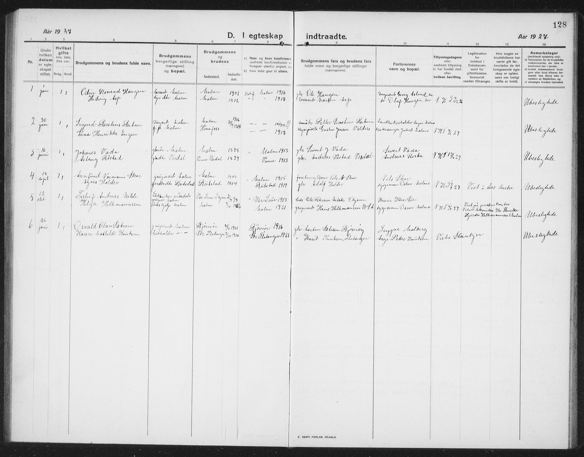 Ministerialprotokoller, klokkerbøker og fødselsregistre - Nord-Trøndelag, SAT/A-1458/745/L0434: Parish register (copy) no. 745C03, 1914-1937, p. 128