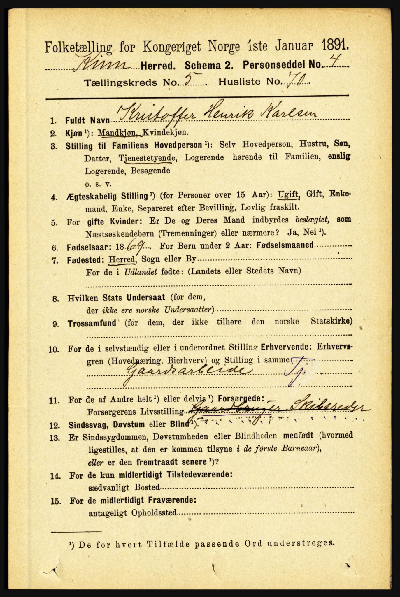 RA, 1891 census for 1437 Kinn, 1891, p. 2193