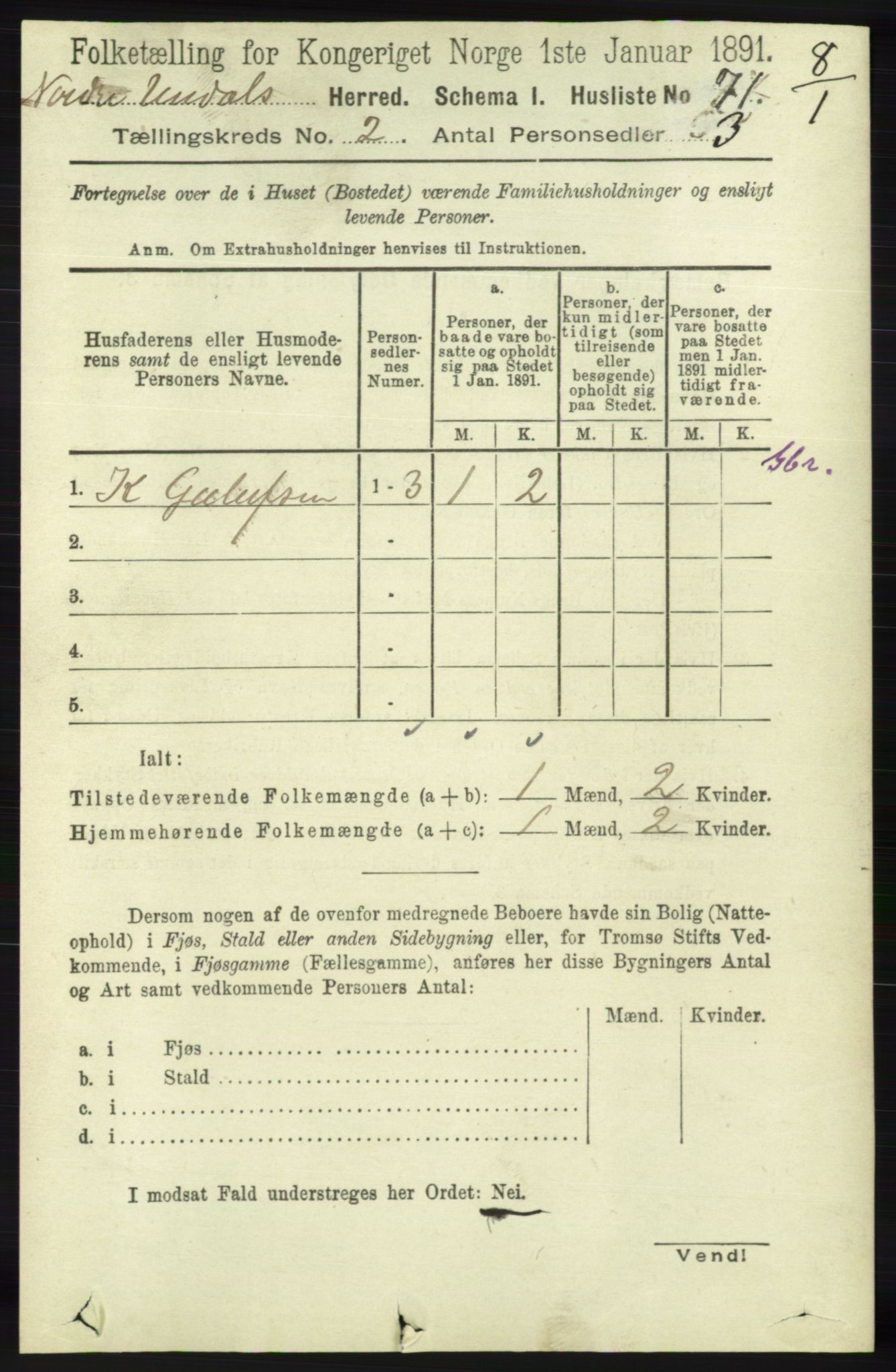 RA, 1891 census for 1028 Nord-Audnedal, 1891, p. 350