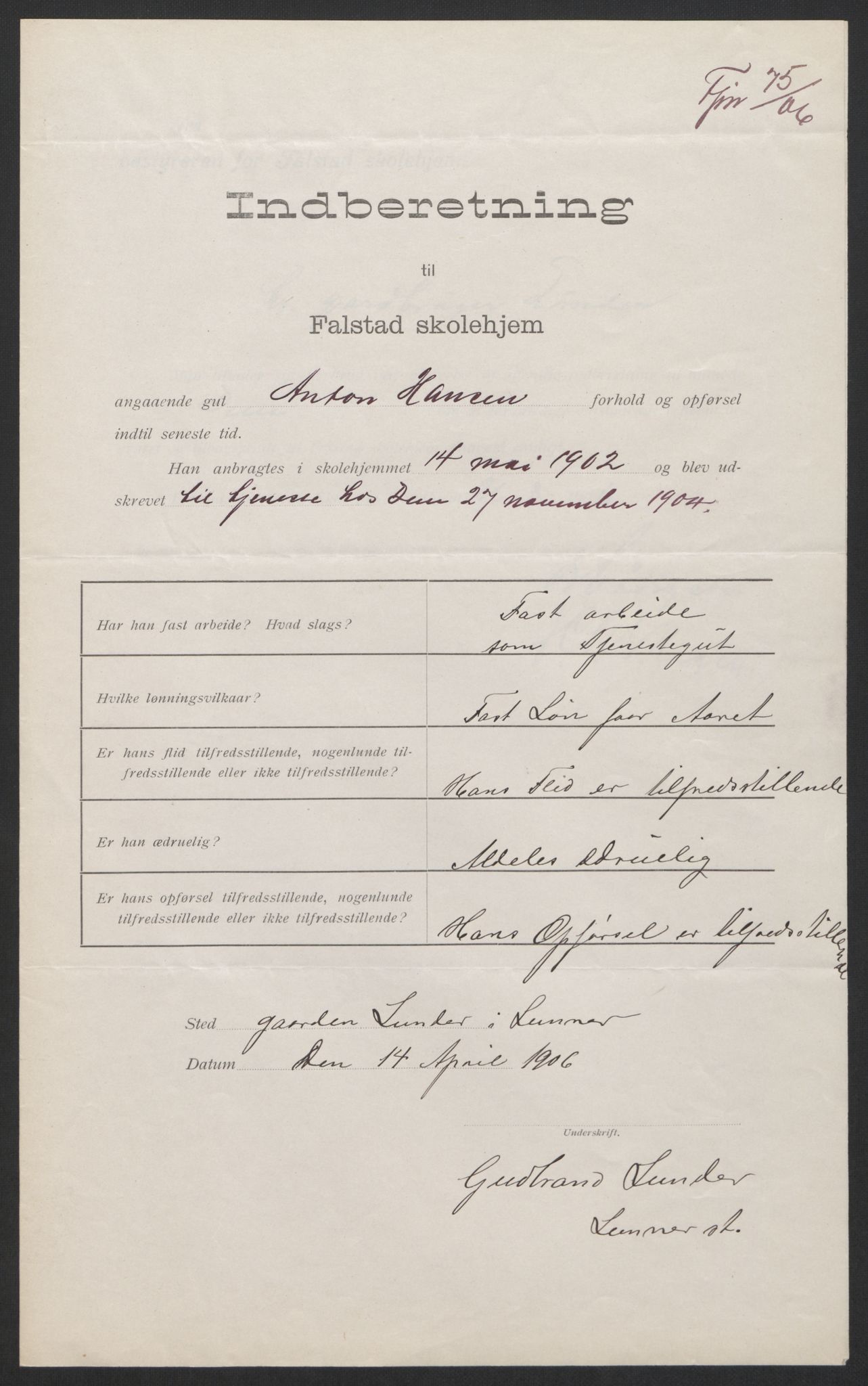 Falstad skolehjem, AV/RA-S-1676/E/Eb/L0004: Elevmapper løpenr. 81-98, 1901-1909, p. 170