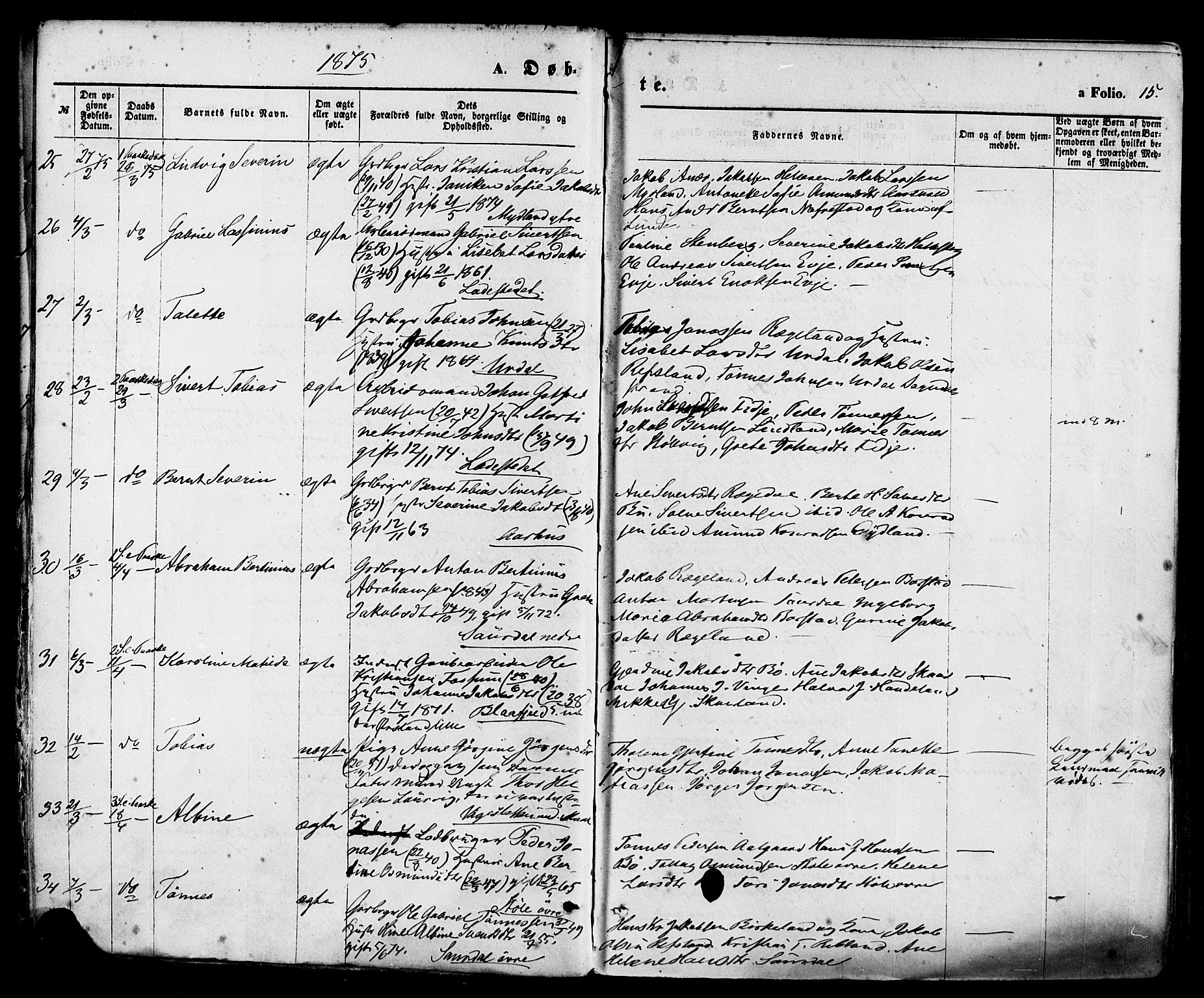 Sokndal sokneprestkontor, AV/SAST-A-101808: Parish register (official) no. A 10, 1874-1886, p. 15