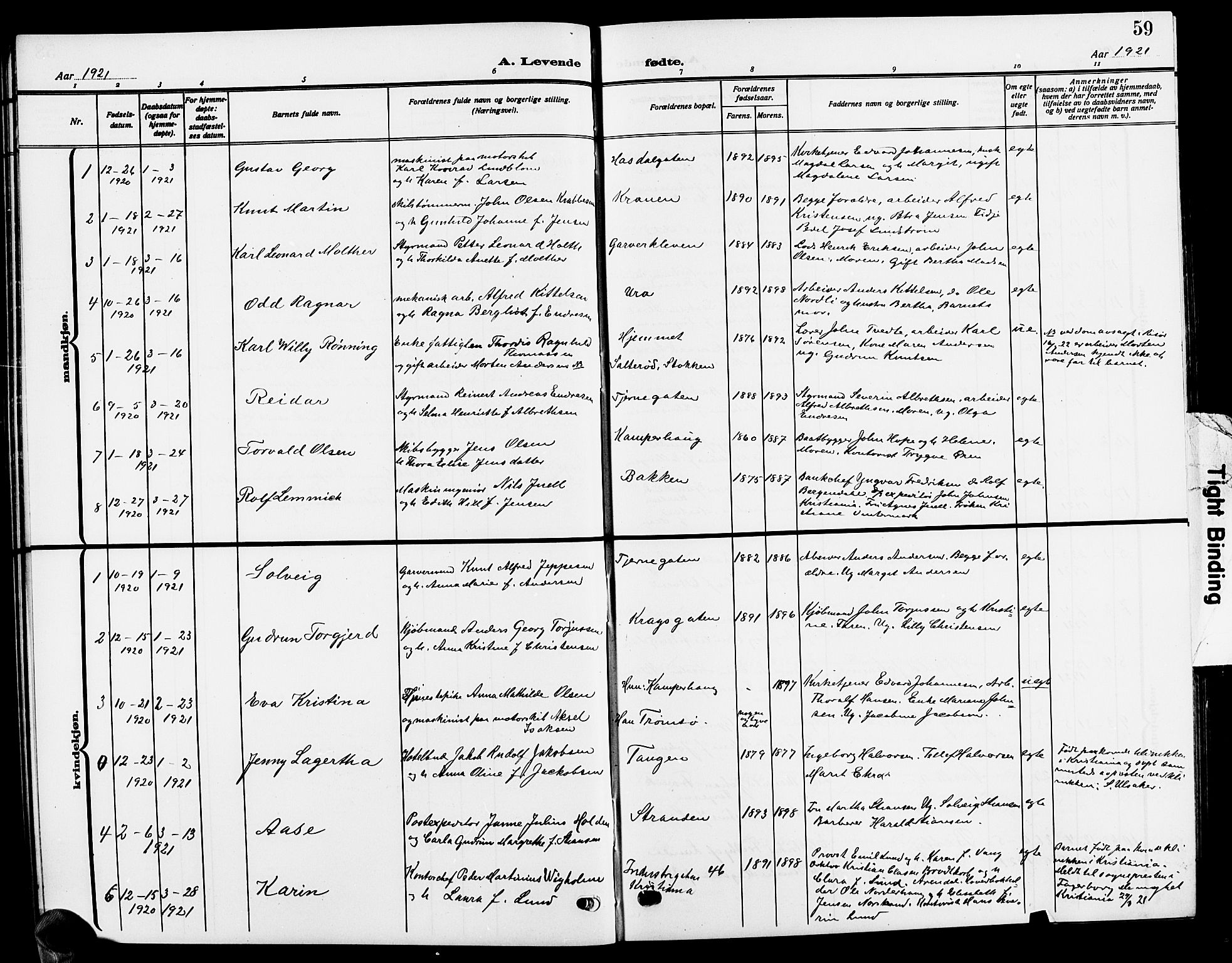 Risør sokneprestkontor, SAK/1111-0035/F/Fb/L0008: Parish register (copy) no. B 8, 1909-1921, p. 59