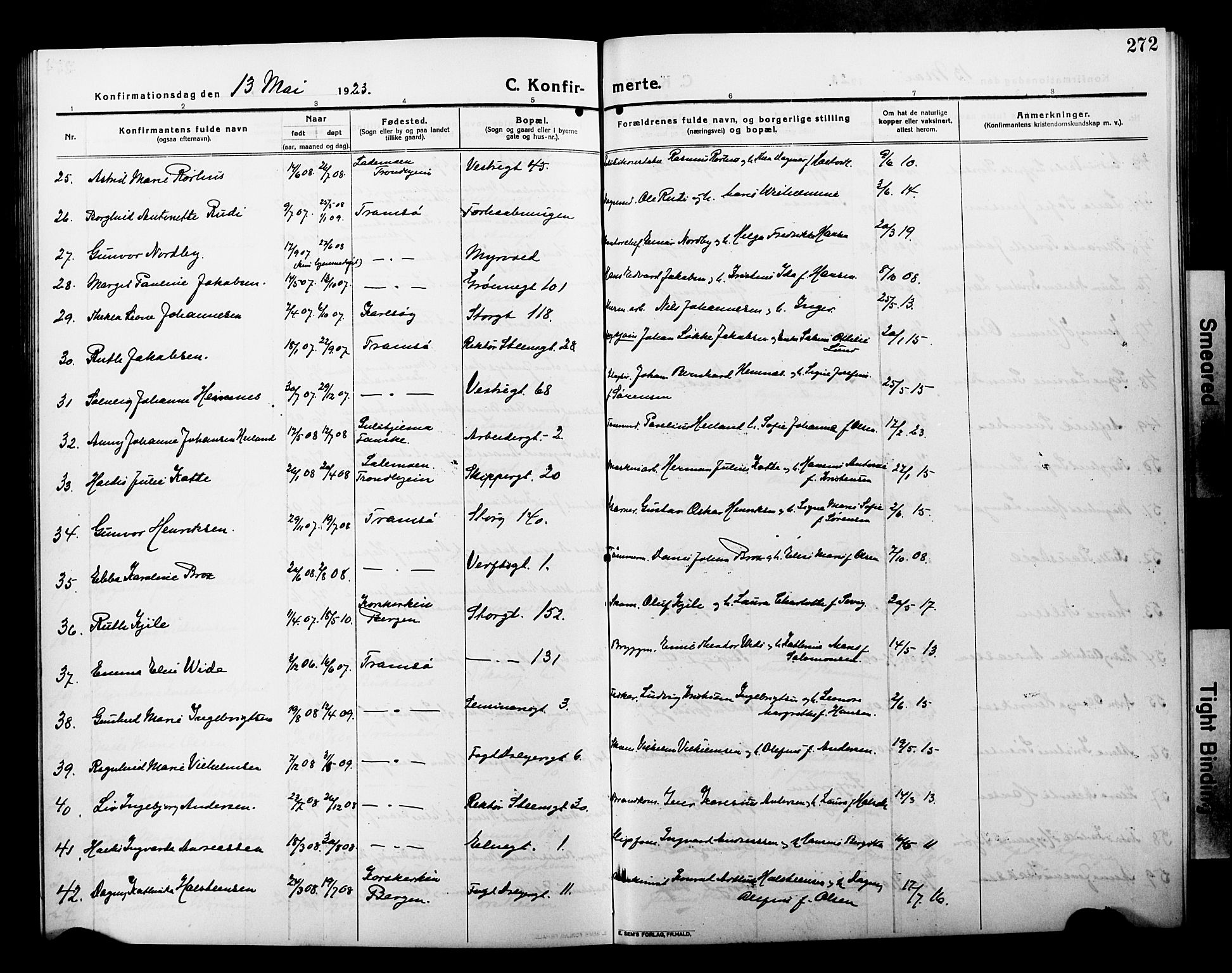 Tromsø sokneprestkontor/stiftsprosti/domprosti, AV/SATØ-S-1343/G/Gb/L0009klokker: Parish register (copy) no. 9, 1915-1925, p. 272