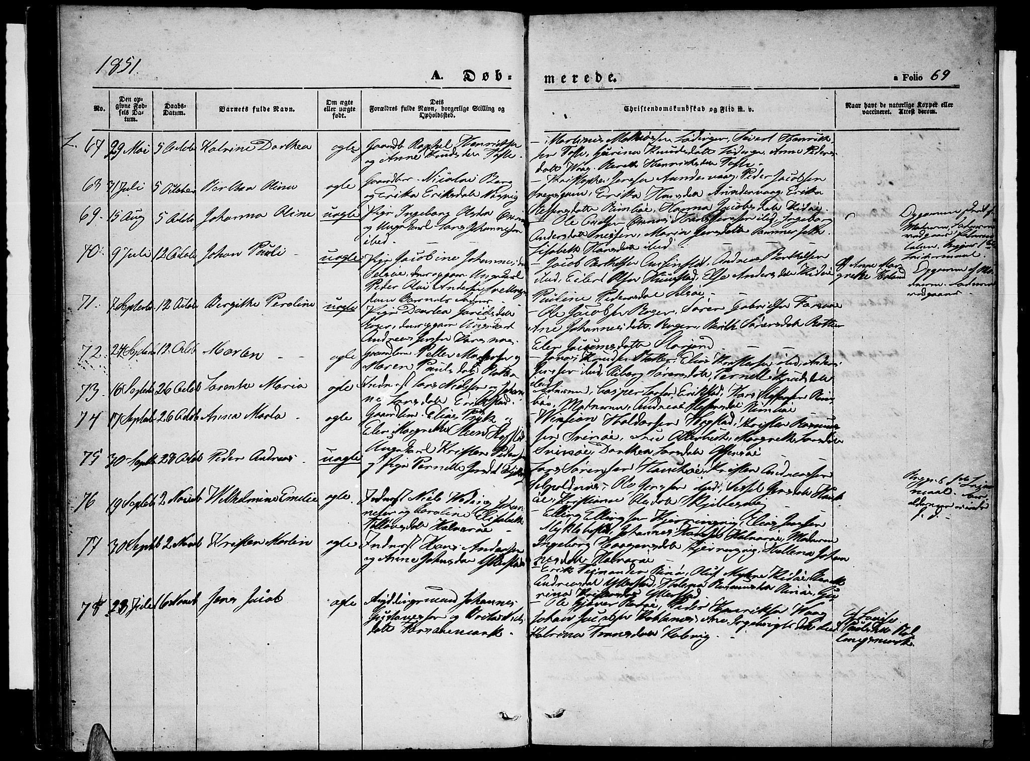 Ministerialprotokoller, klokkerbøker og fødselsregistre - Nordland, AV/SAT-A-1459/872/L1045: Parish register (copy) no. 872C01, 1840-1851, p. 69