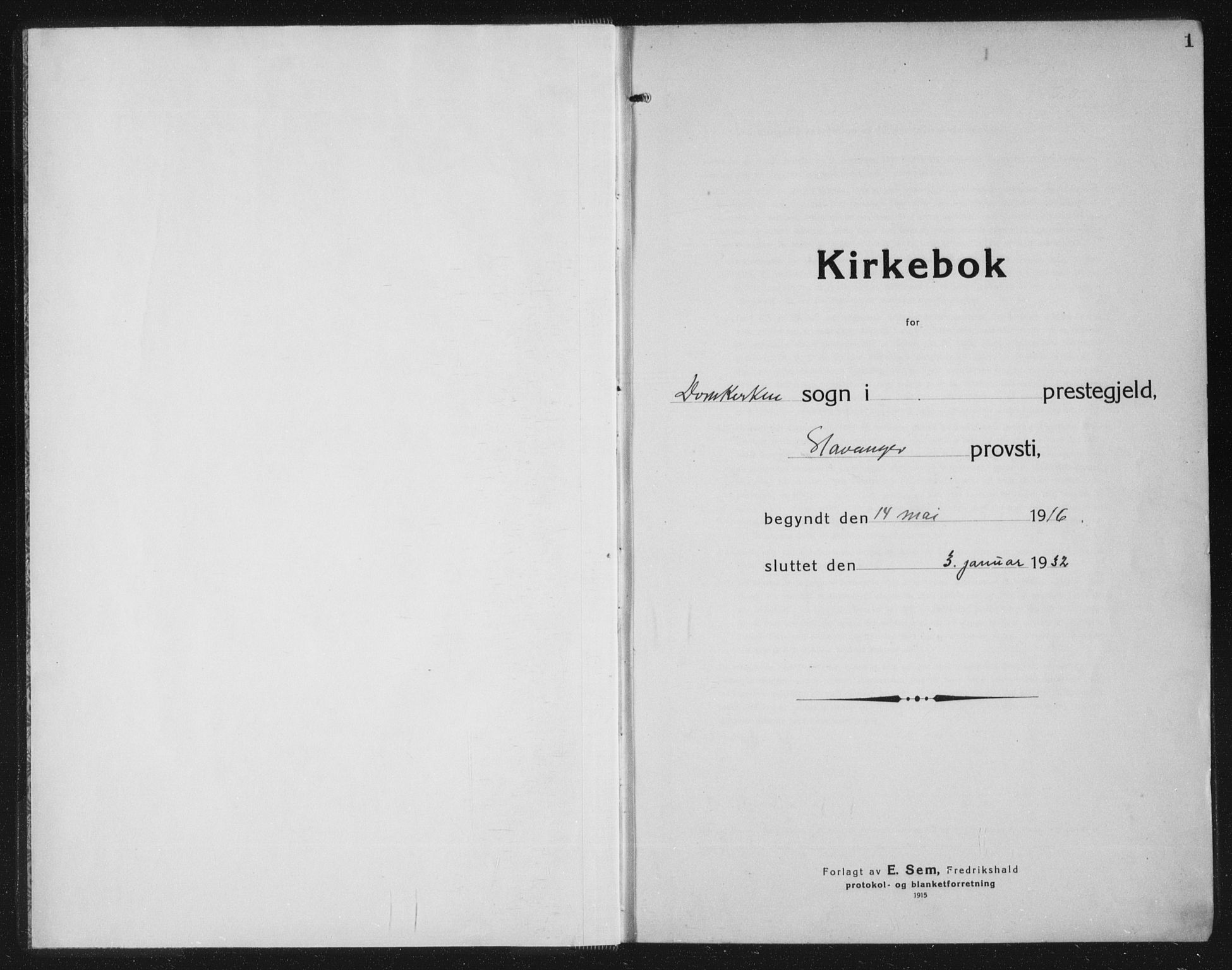 Domkirken sokneprestkontor, AV/SAST-A-101812/002/A/L0019: Parish register (official) no. A 35, 1916-1932, p. 1