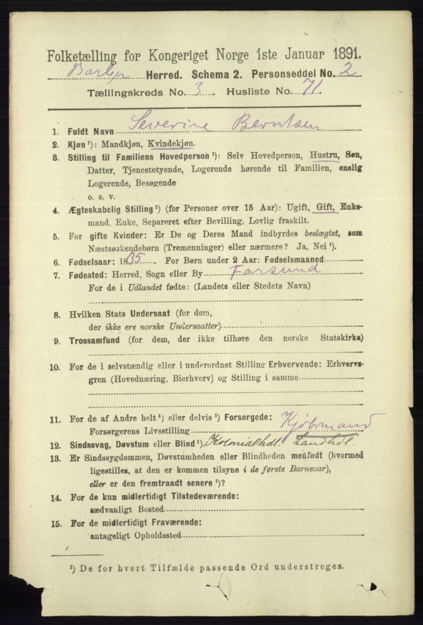 RA, 1891 census for 0990 Barbu, 1891, p. 2316