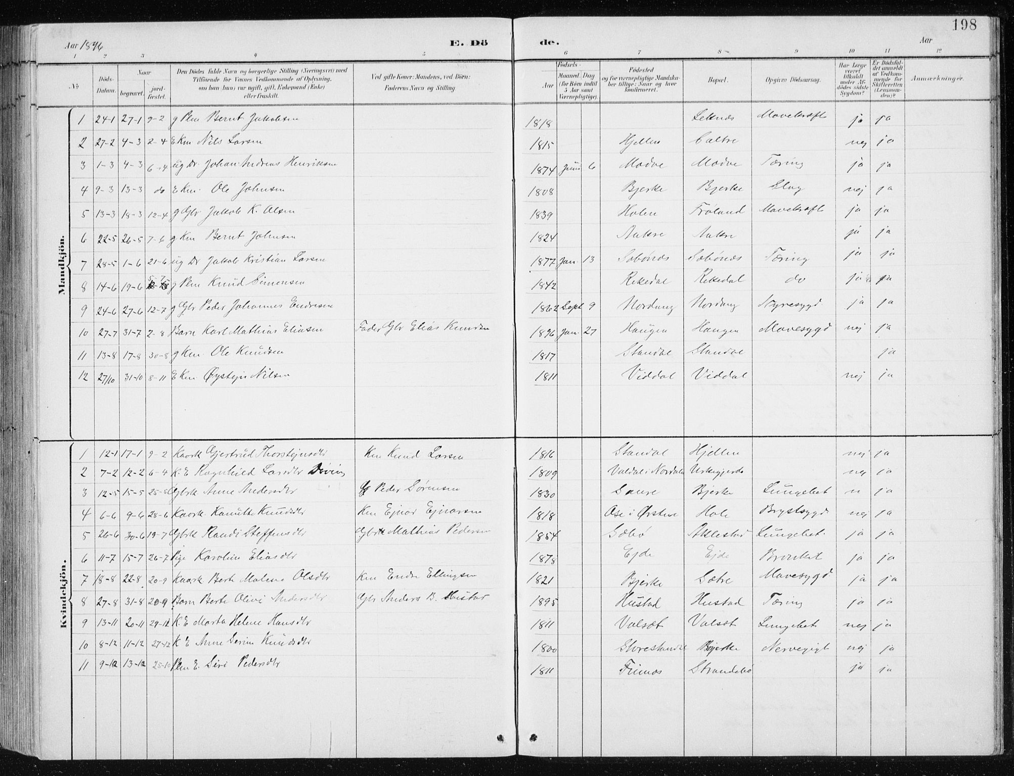 Ministerialprotokoller, klokkerbøker og fødselsregistre - Møre og Romsdal, AV/SAT-A-1454/515/L0215: Parish register (copy) no. 515C02, 1884-1906, p. 198