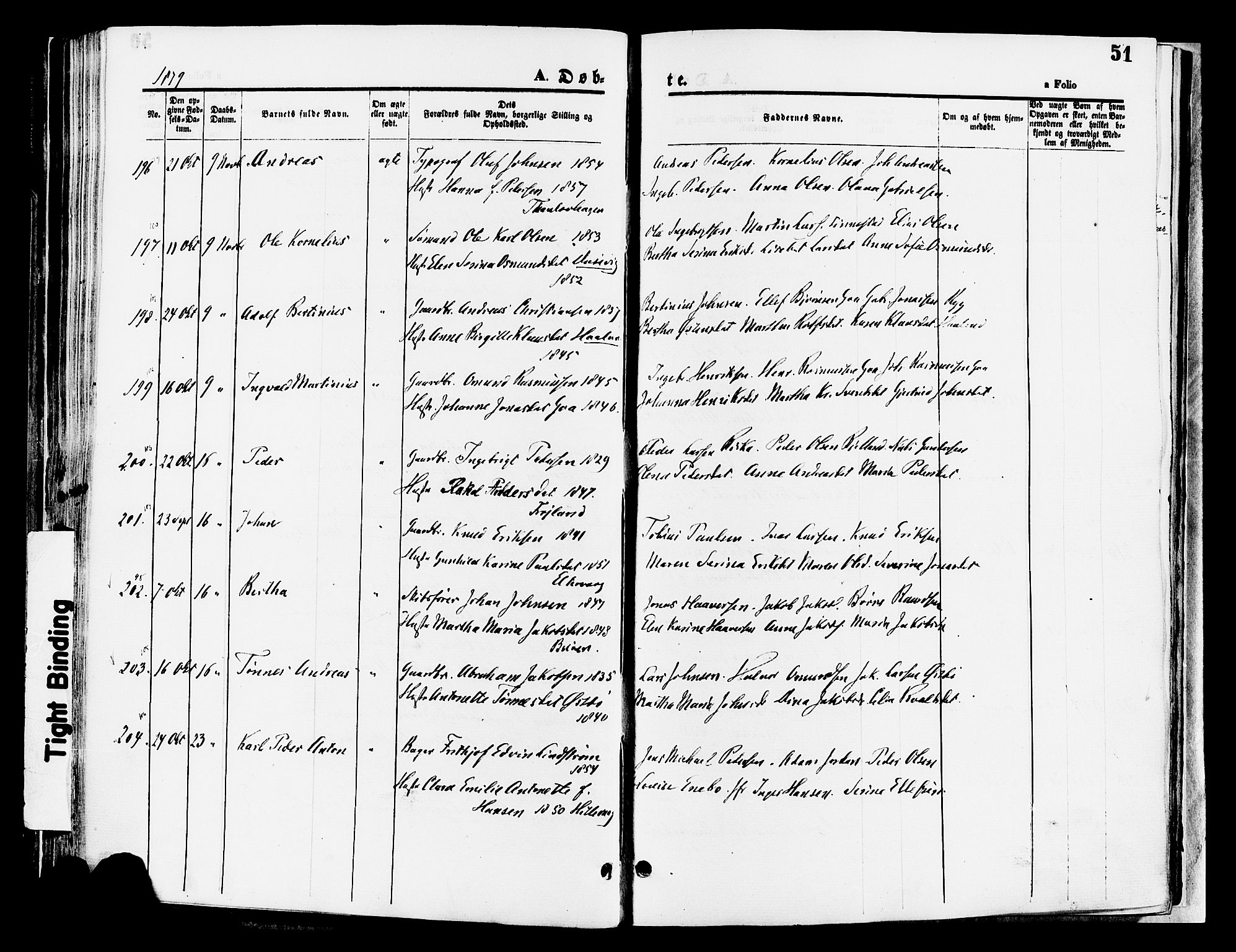 Hetland sokneprestkontor, AV/SAST-A-101826/30/30BA/L0008: Parish register (official) no. A 8, 1877-1884, p. 51