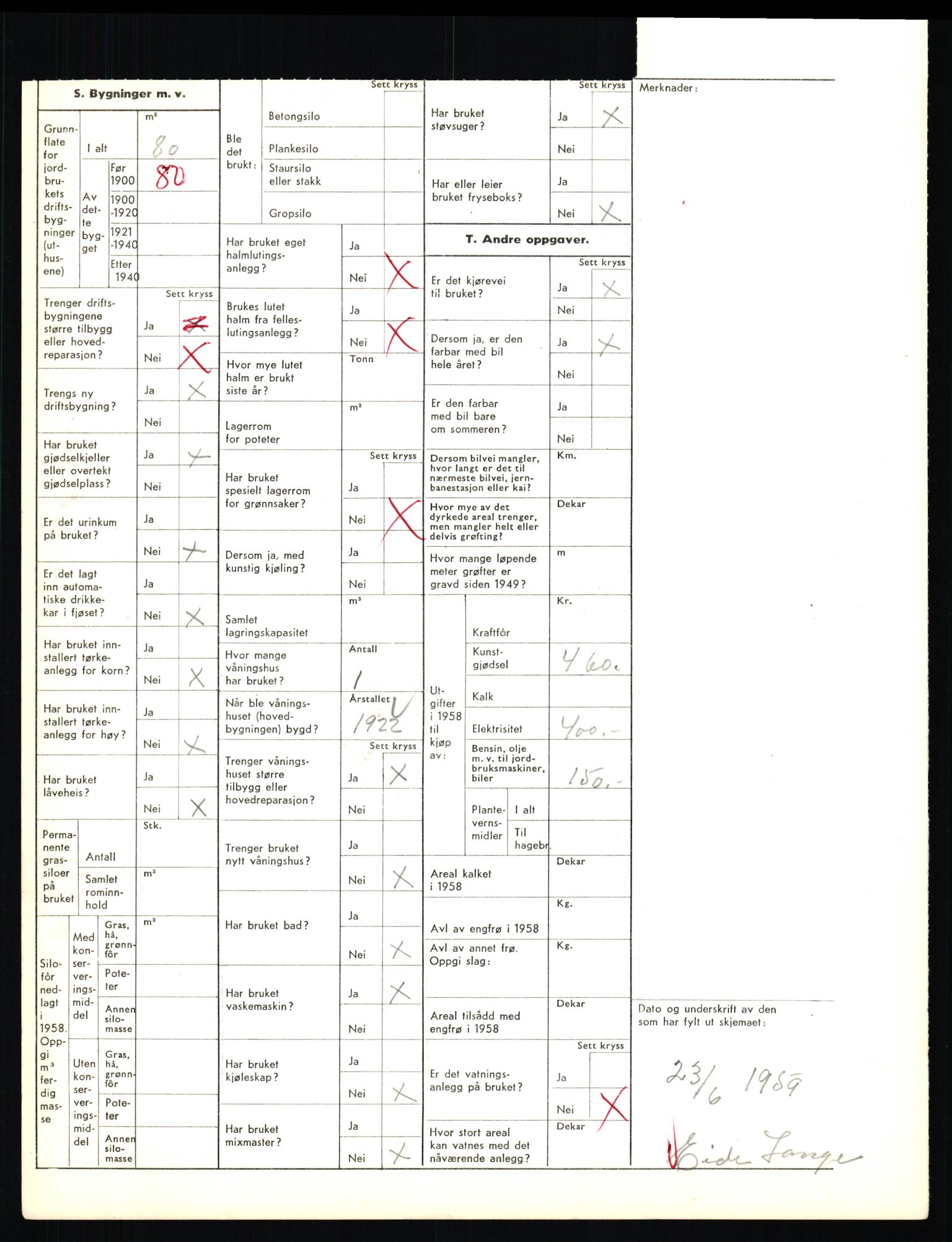 Statistisk sentralbyrå, Næringsøkonomiske emner, Jordbruk, skogbruk, jakt, fiske og fangst, AV/RA-S-2234/G/Gd/L0655: Troms: 1924 Målselv (kl. 4-10), 1959, p. 1260