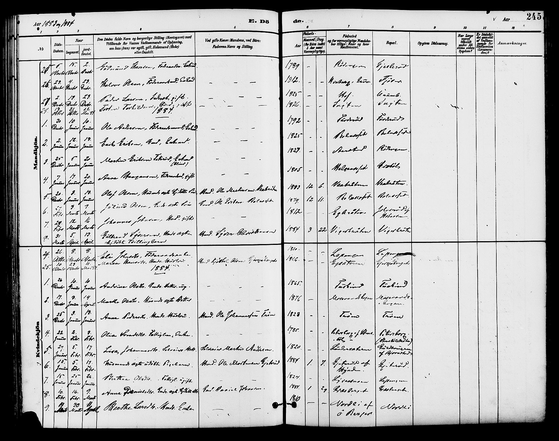 Brandval prestekontor, SAH/PREST-034/H/Ha/Haa/L0002: Parish register (official) no. 2, 1880-1894, p. 245