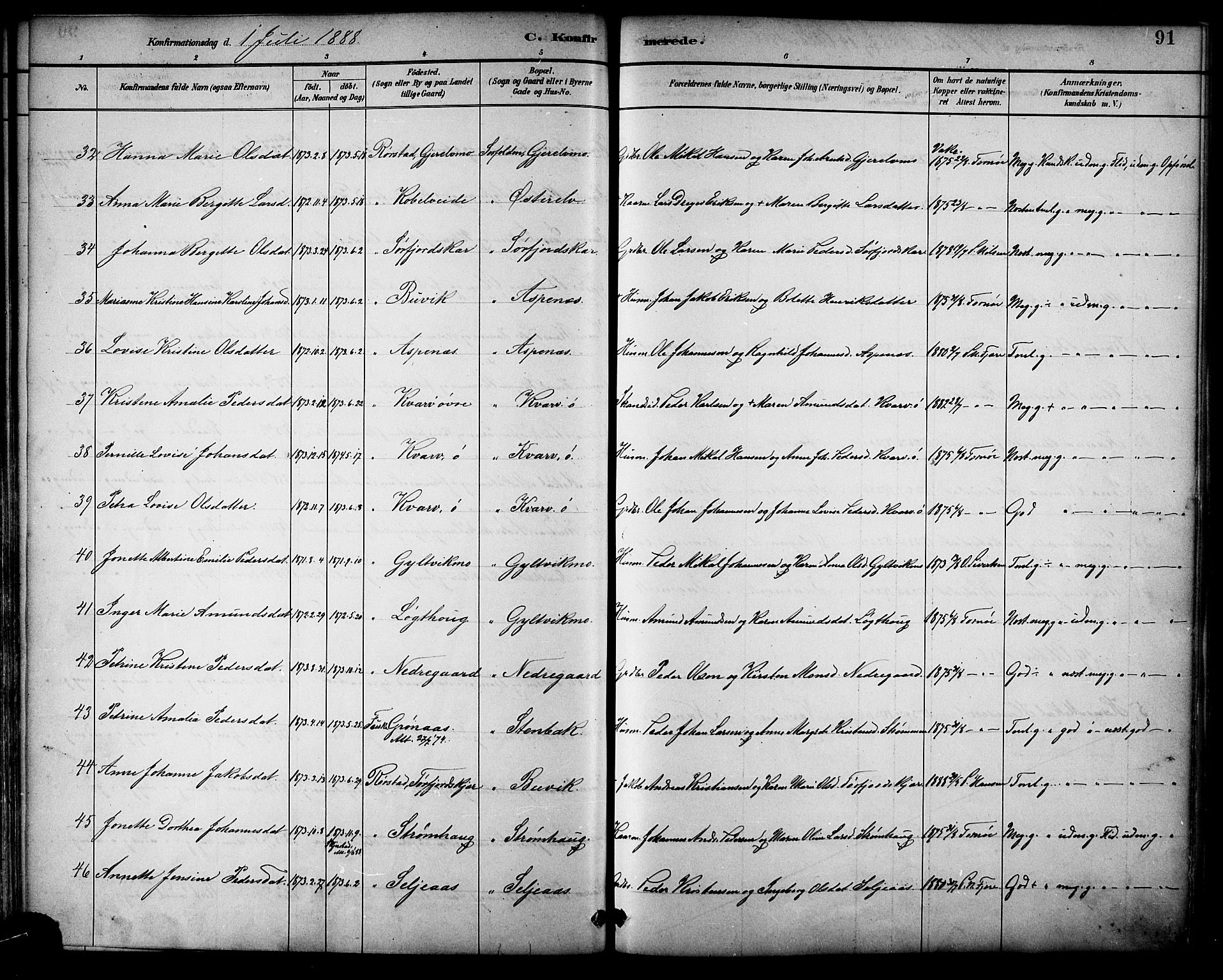 Ministerialprotokoller, klokkerbøker og fødselsregistre - Nordland, AV/SAT-A-1459/854/L0777: Parish register (official) no. 854A01 /1, 1883-1891, p. 91