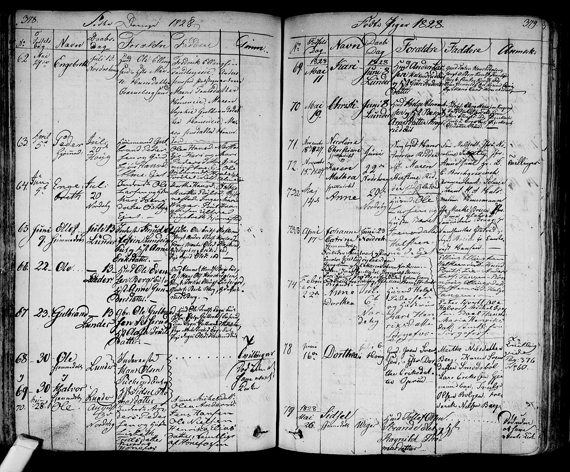 Norderhov kirkebøker, SAKO/A-237/F/Fa/L0009: Parish register (official) no. 9, 1819-1837, p. 378-379