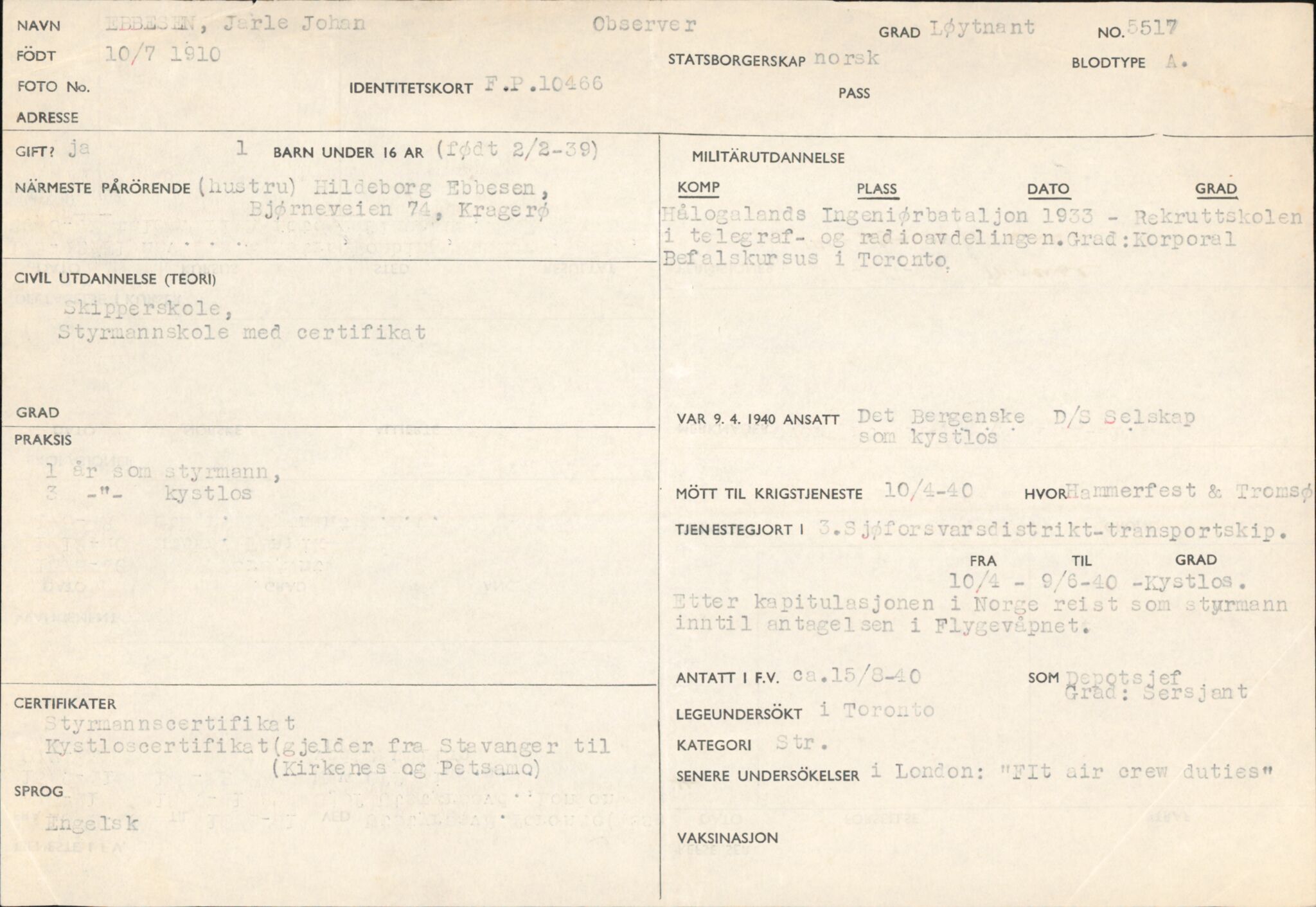 Forsvaret, Forsvarets overkommando/Luftforsvarsstaben, RA/RAFA-4079/P/Pa/L0024: Personellpapirer, 1910, p. 144