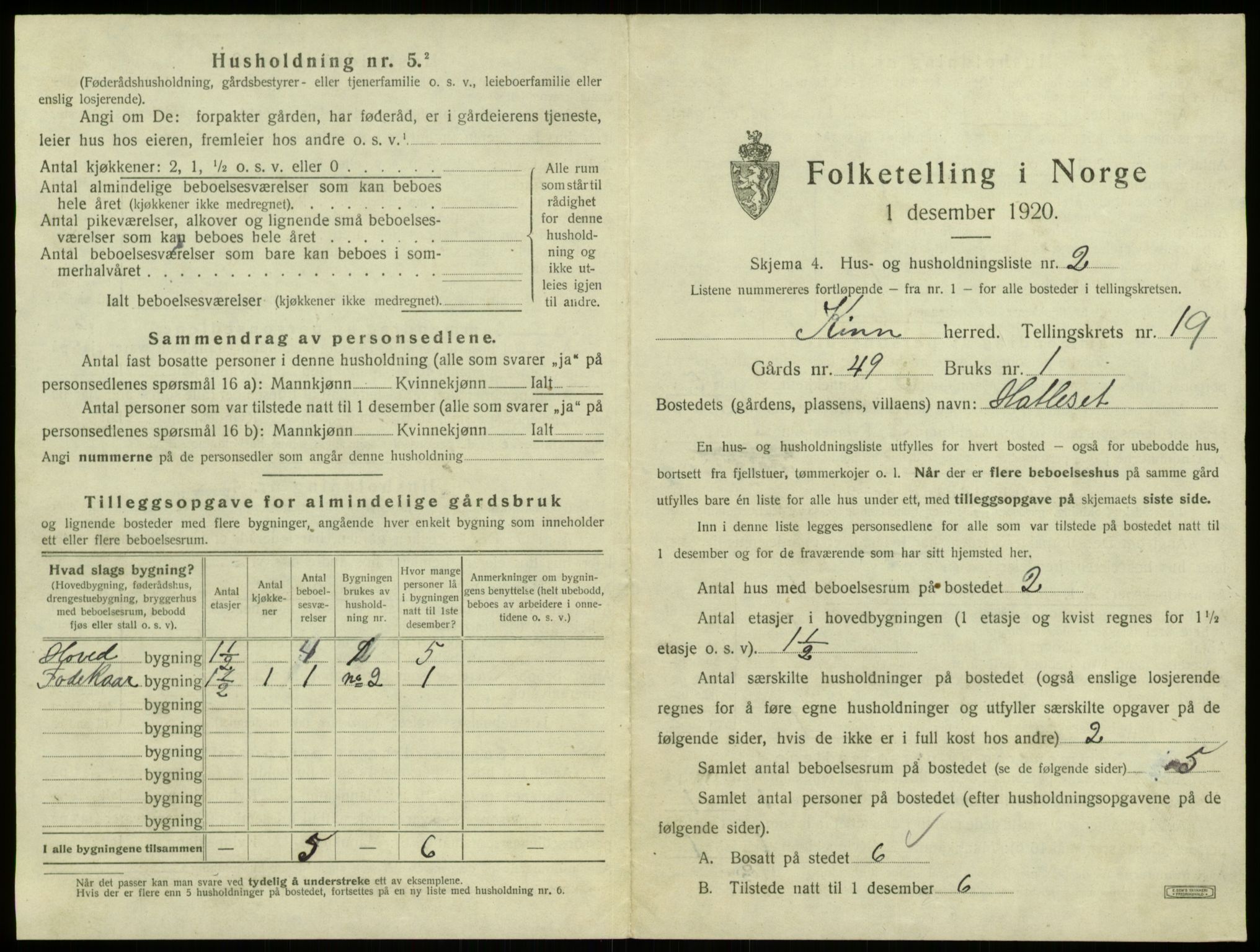 SAB, 1920 census for Kinn, 1920, p. 962