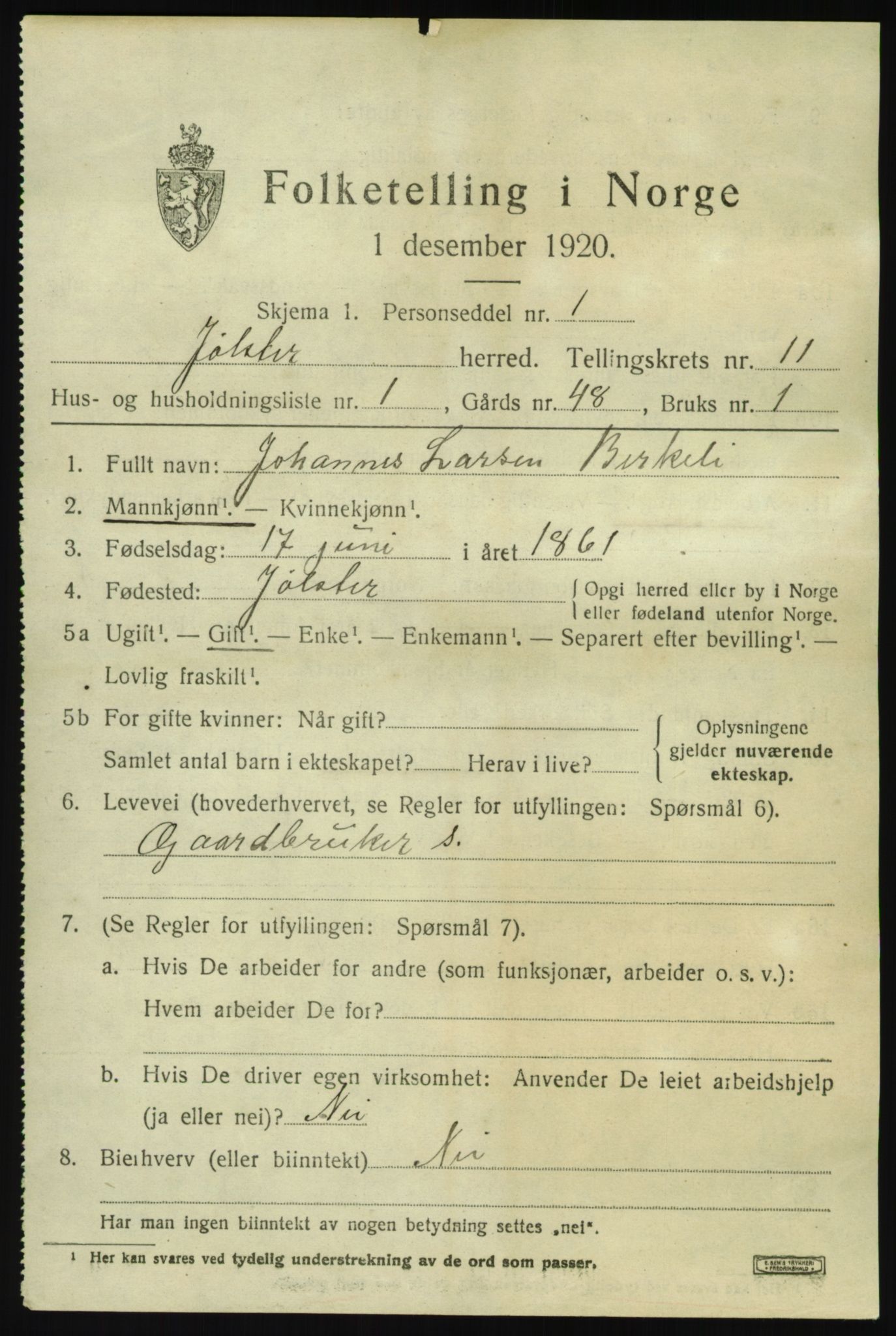 SAB, 1920 census for Jølster, 1920, p. 5054