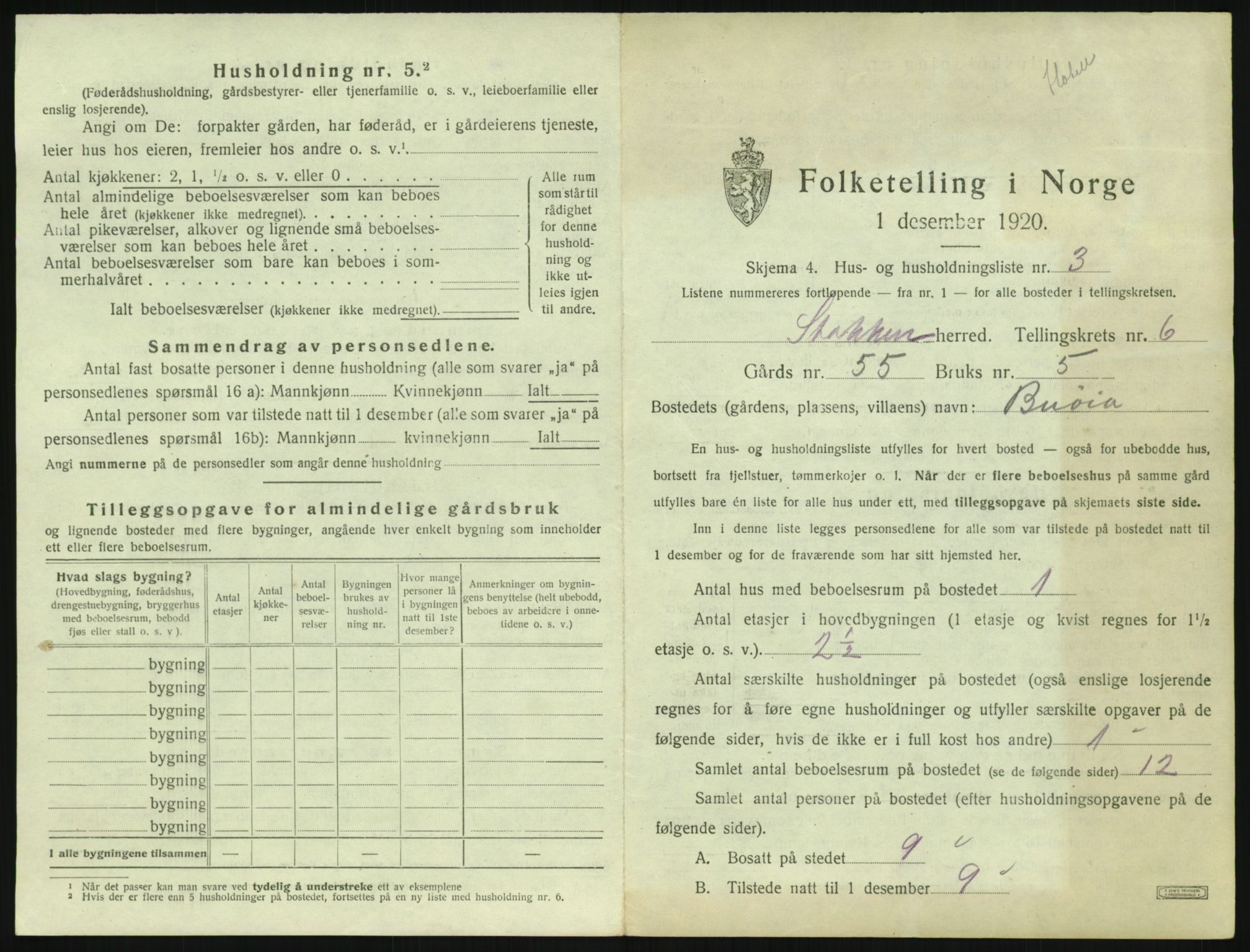 SAK, 1920 census for Stokken, 1920, p. 516