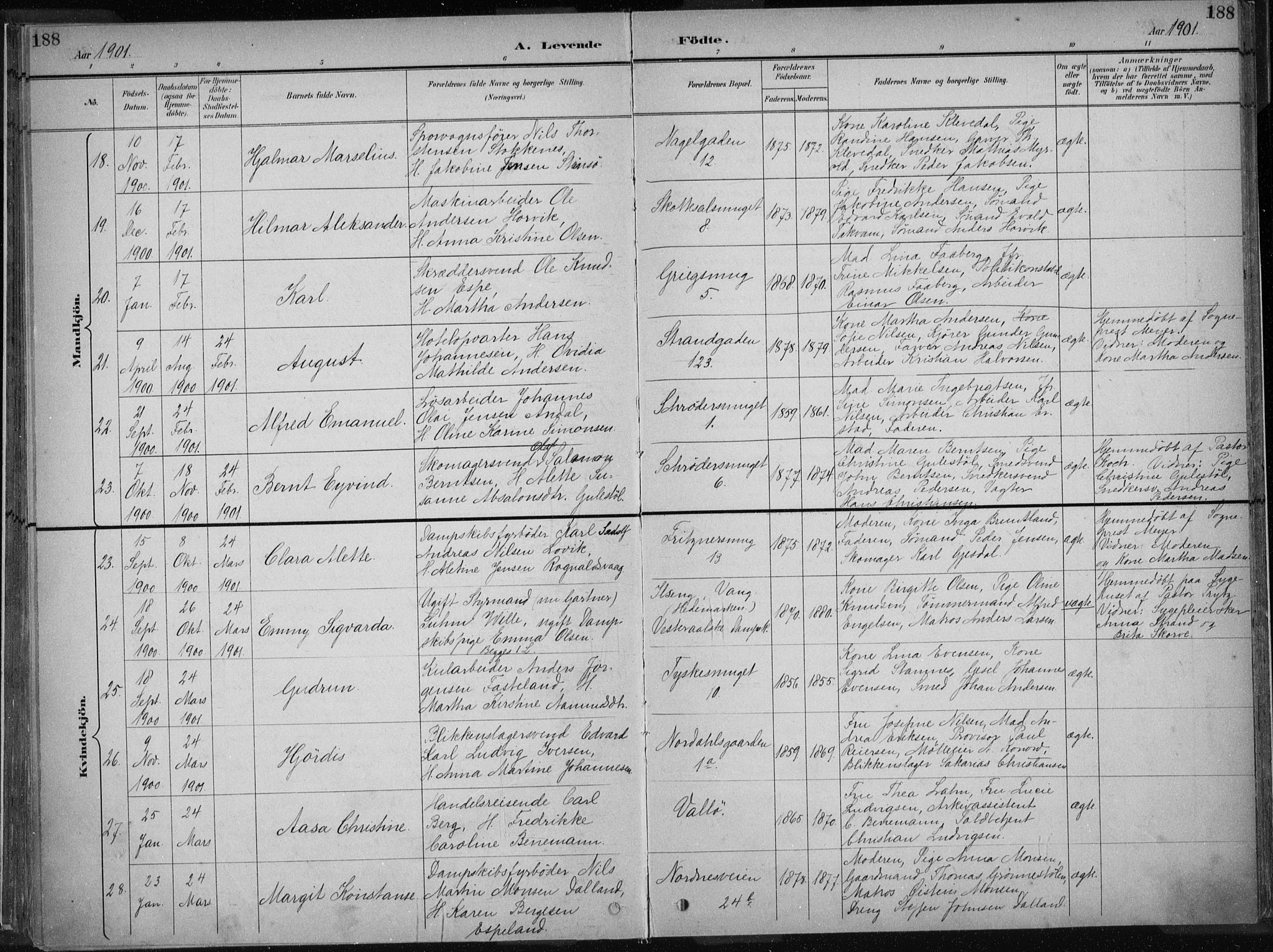 Nykirken Sokneprestembete, SAB/A-77101/H/Haa/L0018: Parish register (official) no. B 6, 1895-1903, p. 188