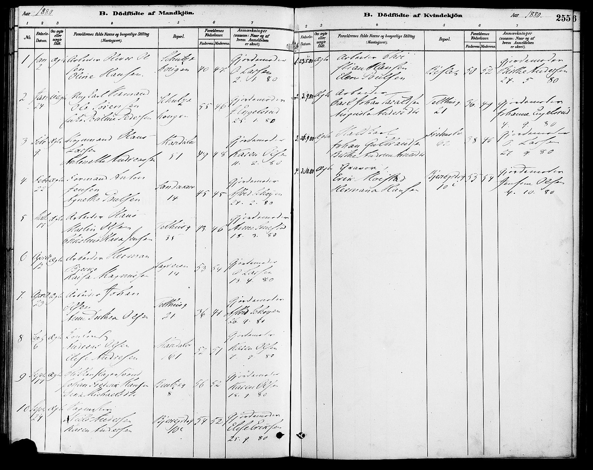 Gamle Aker prestekontor Kirkebøker, SAO/A-10617a/F/L0006: Parish register (official) no. 6, 1880-1887, p. 255