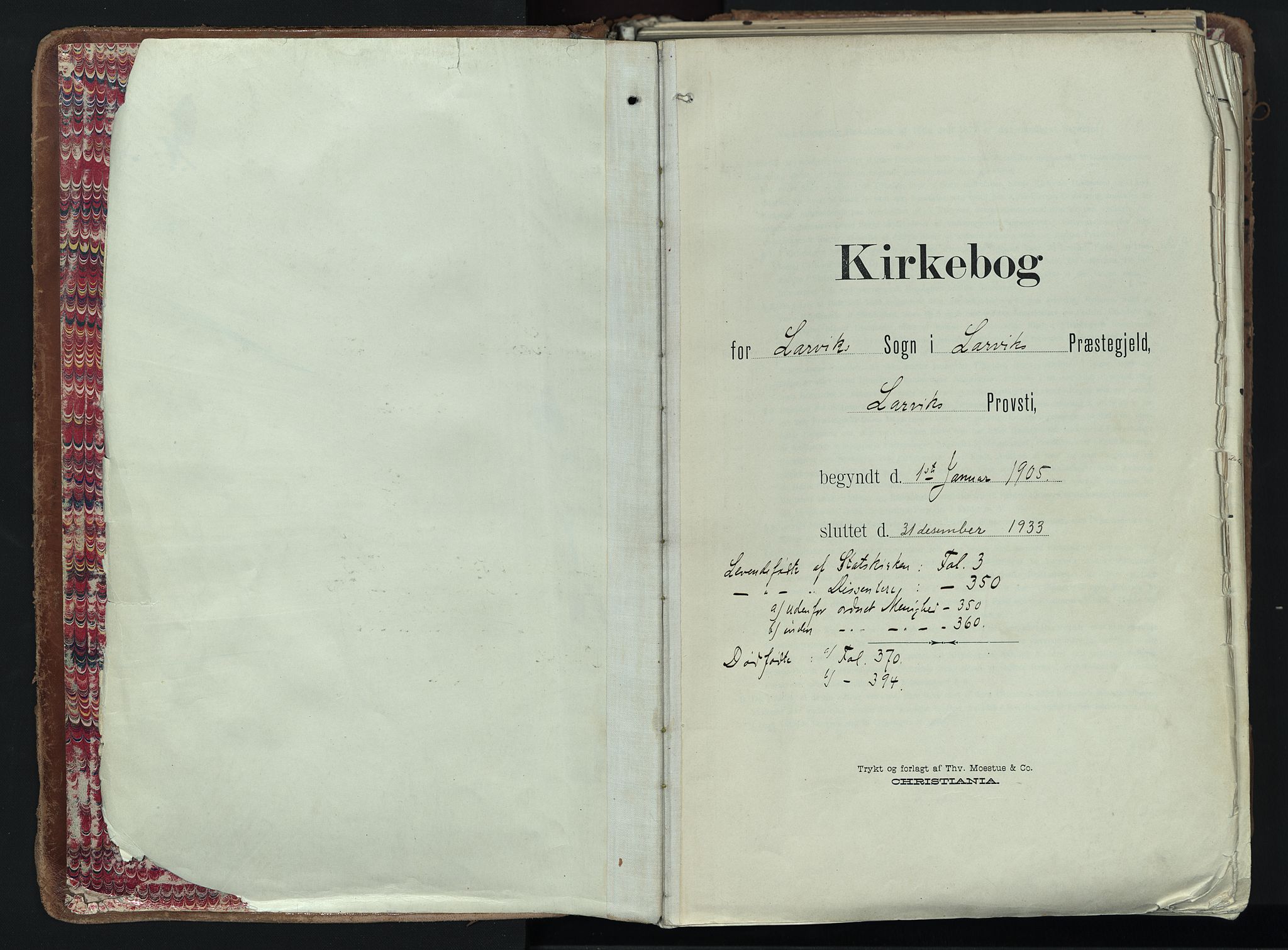 Larvik kirkebøker, AV/SAKO-A-352/F/Fa/L0012: Parish register (official) no. I 12, 1905-1933, p. 1