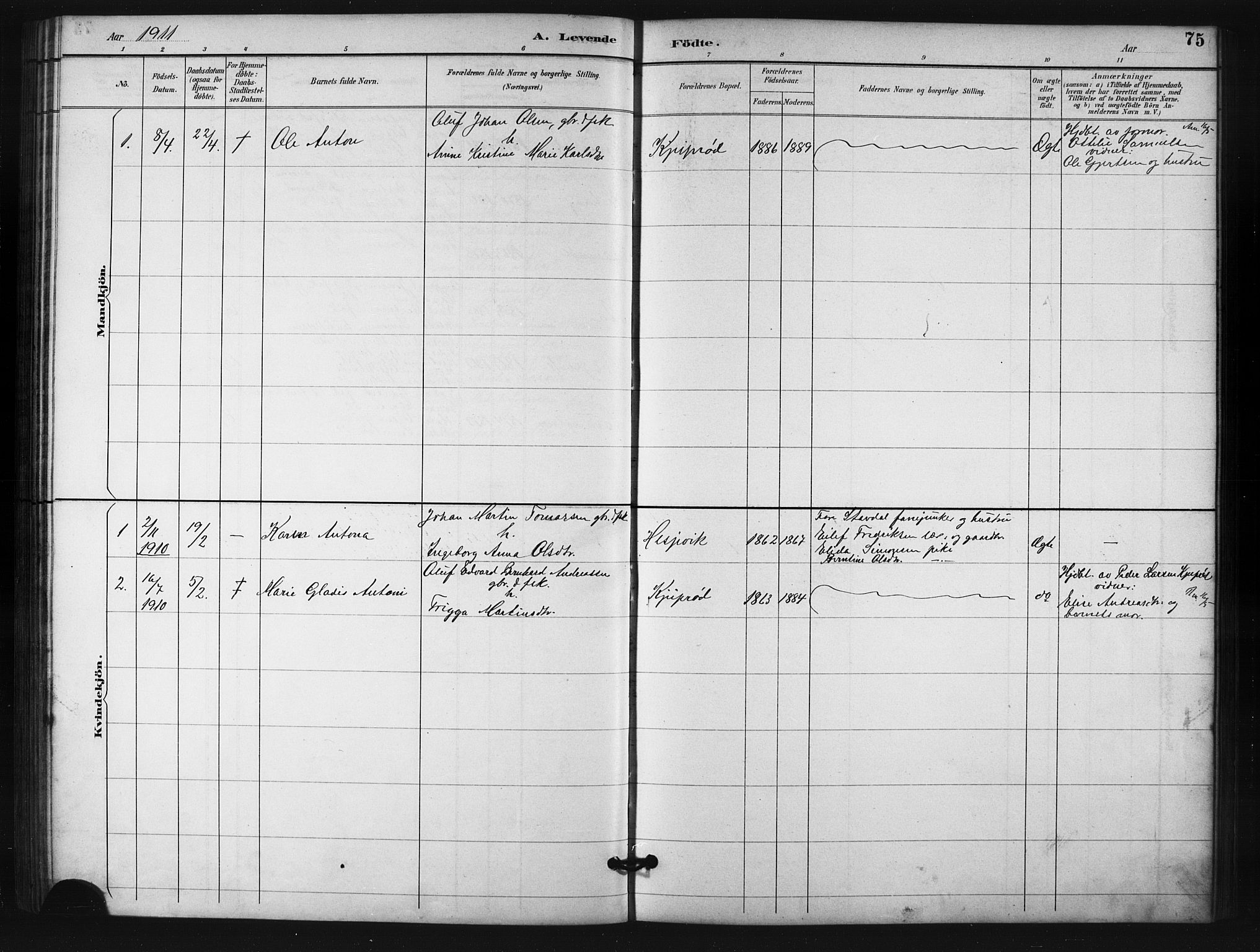 Salangen sokneprestembete, SATØ/S-1324/H/Ha/L0001klokker: Parish register (copy) no. 1, 1893-1910, p. 75