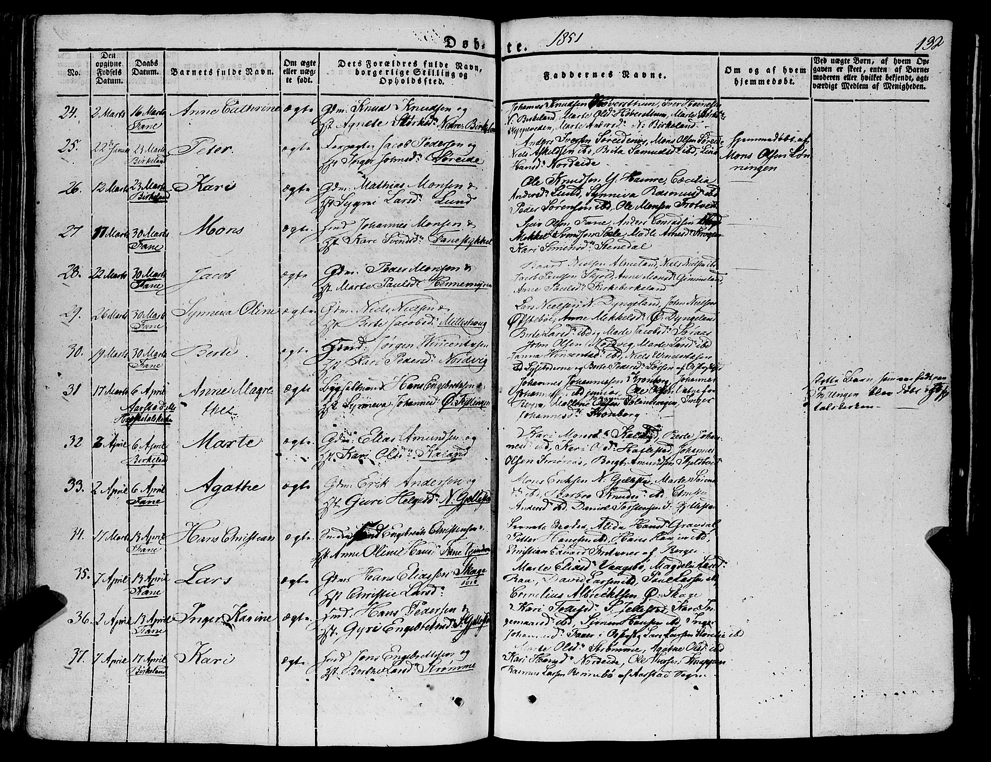 Fana Sokneprestembete, AV/SAB-A-75101/H/Haa/Haaa/L0008: Parish register (official) no. A 8, 1829-1851, p. 132