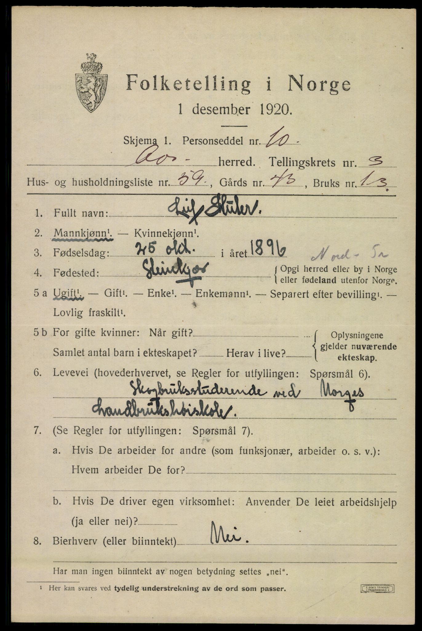 SAO, 1920 census for Ås, 1920, p. 4444