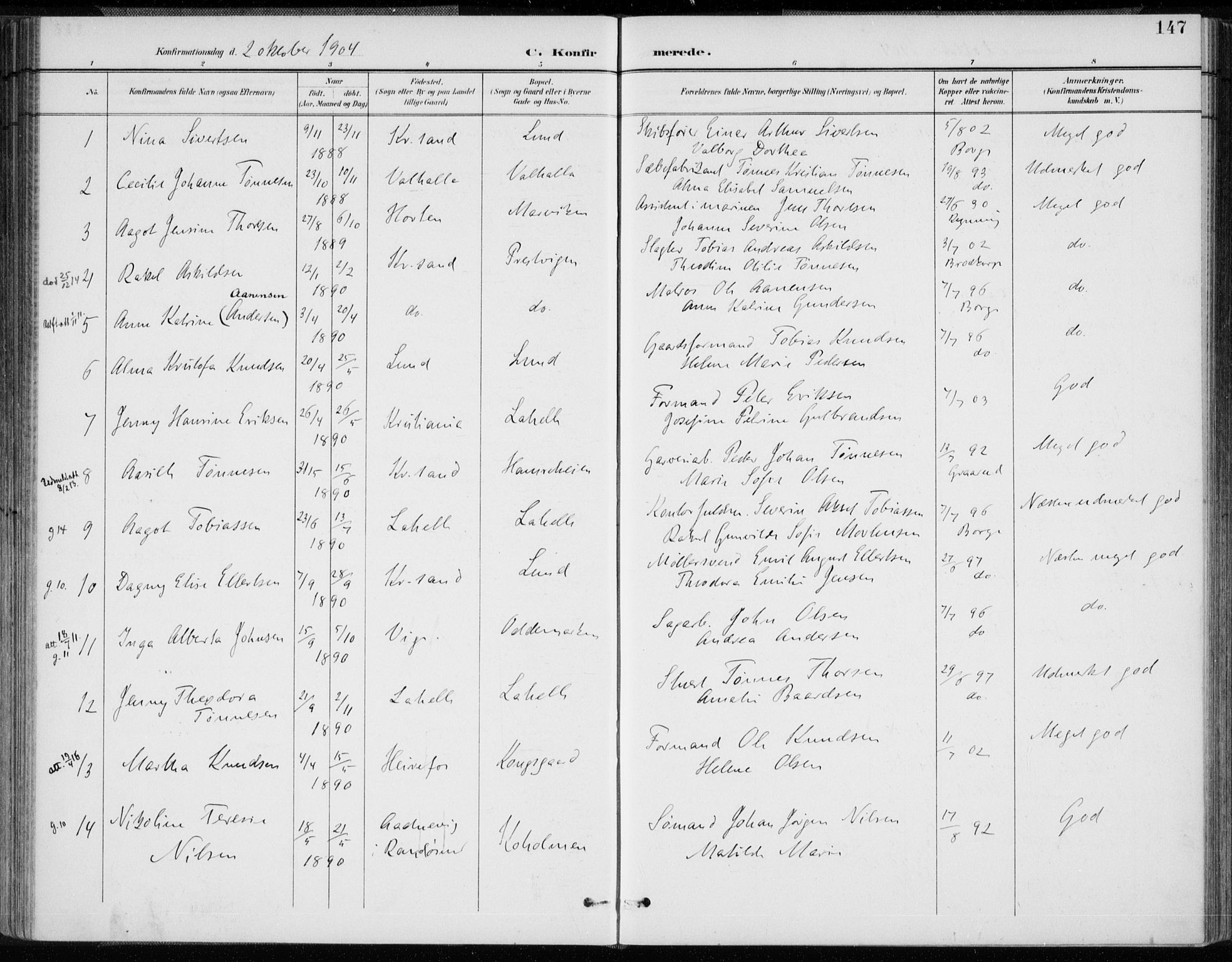 Oddernes sokneprestkontor, AV/SAK-1111-0033/F/Fa/Faa/L0010: Parish register (official) no. A 10, 1897-1911, p. 147