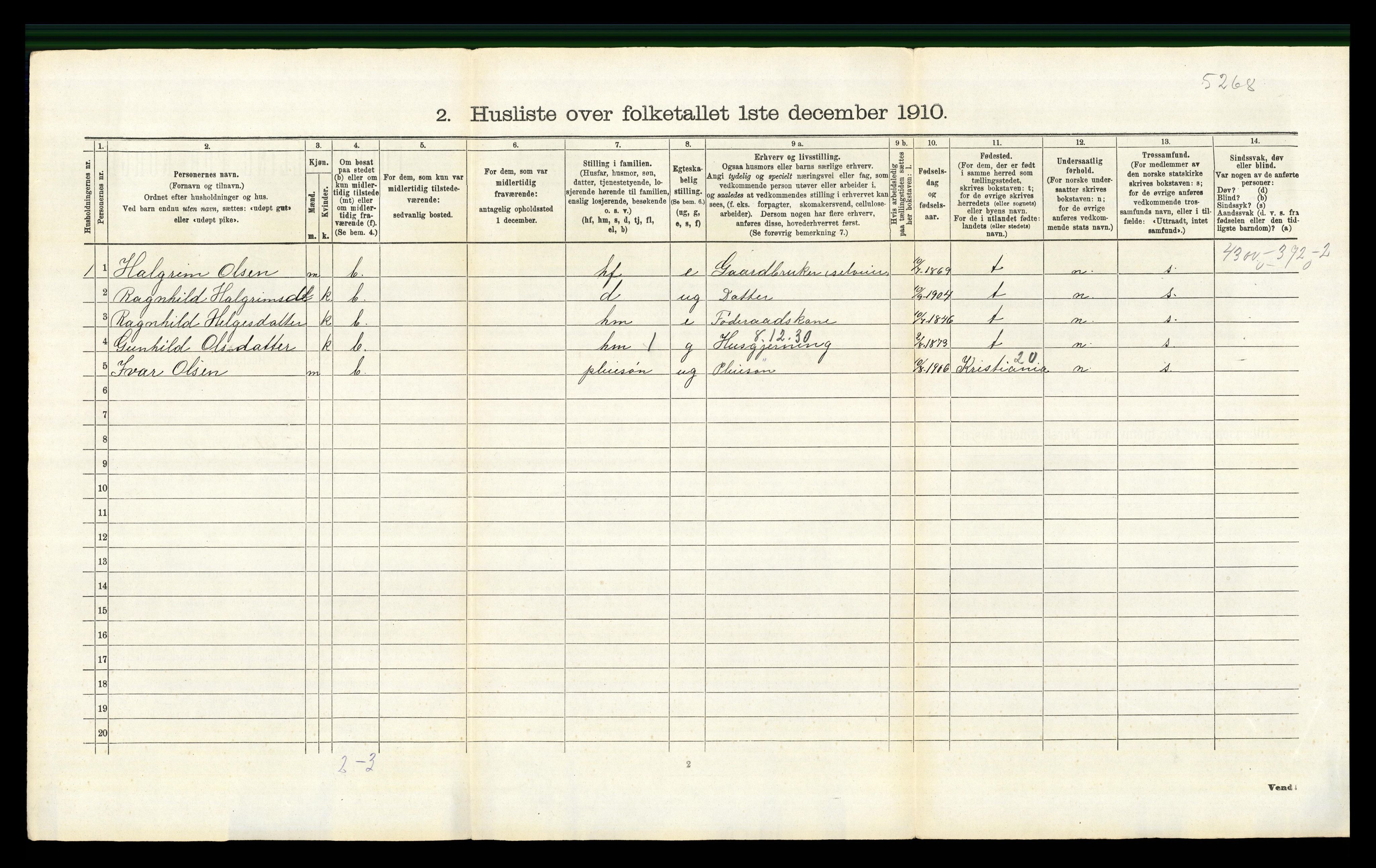 RA, 1910 census for Nes, 1910, p. 913