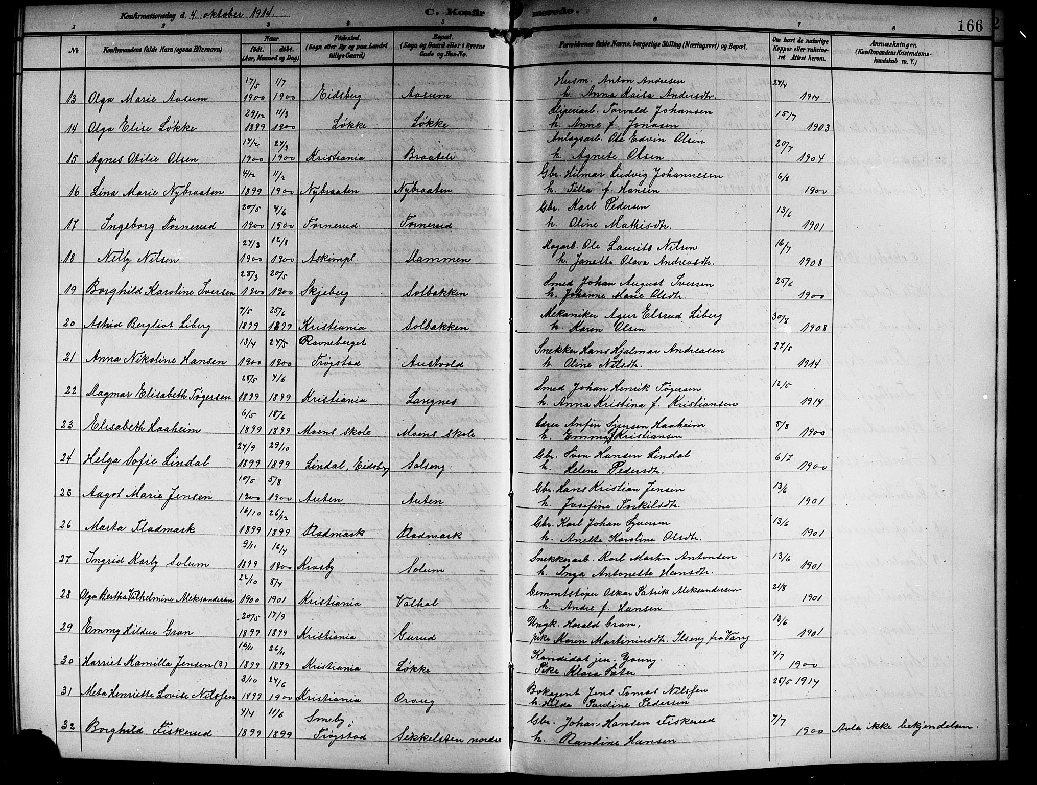 Askim prestekontor Kirkebøker, SAO/A-10900/G/Ga/L0002: Parish register (copy) no. 2, 1903-1921, p. 166