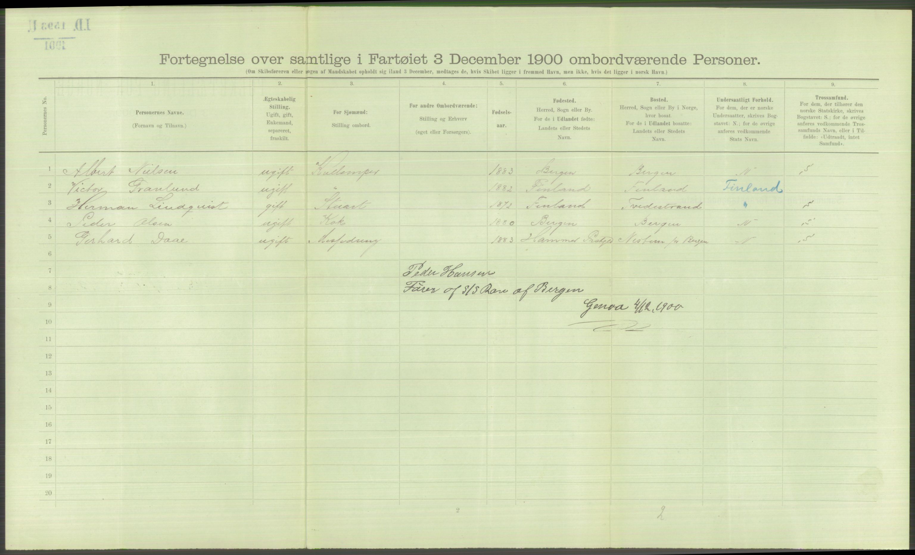 RA, 1900 Census - ship lists from ships in Norwegian harbours, harbours abroad and at sea, 1900, p. 4738