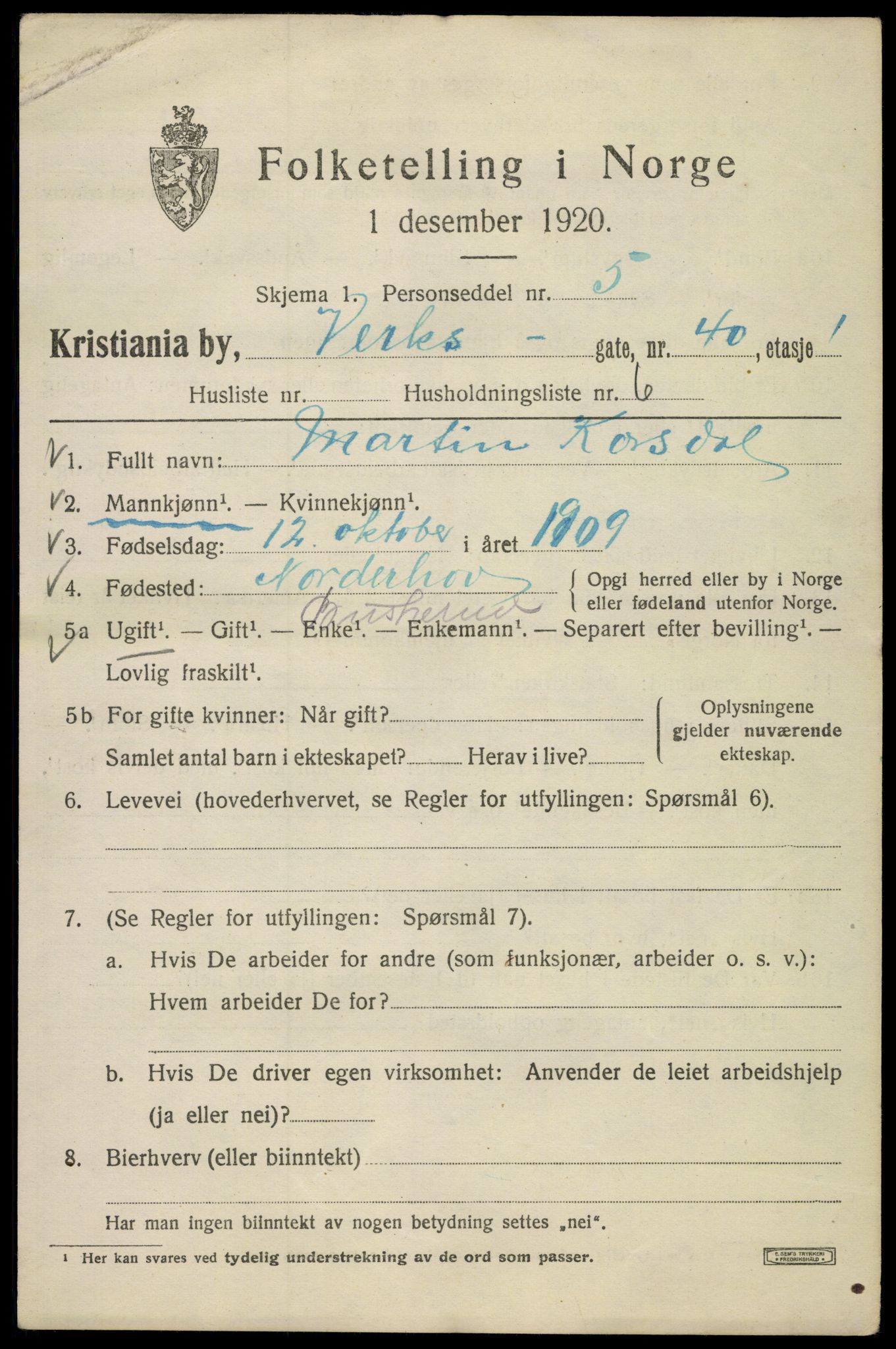 SAO, 1920 census for Kristiania, 1920, p. 631011