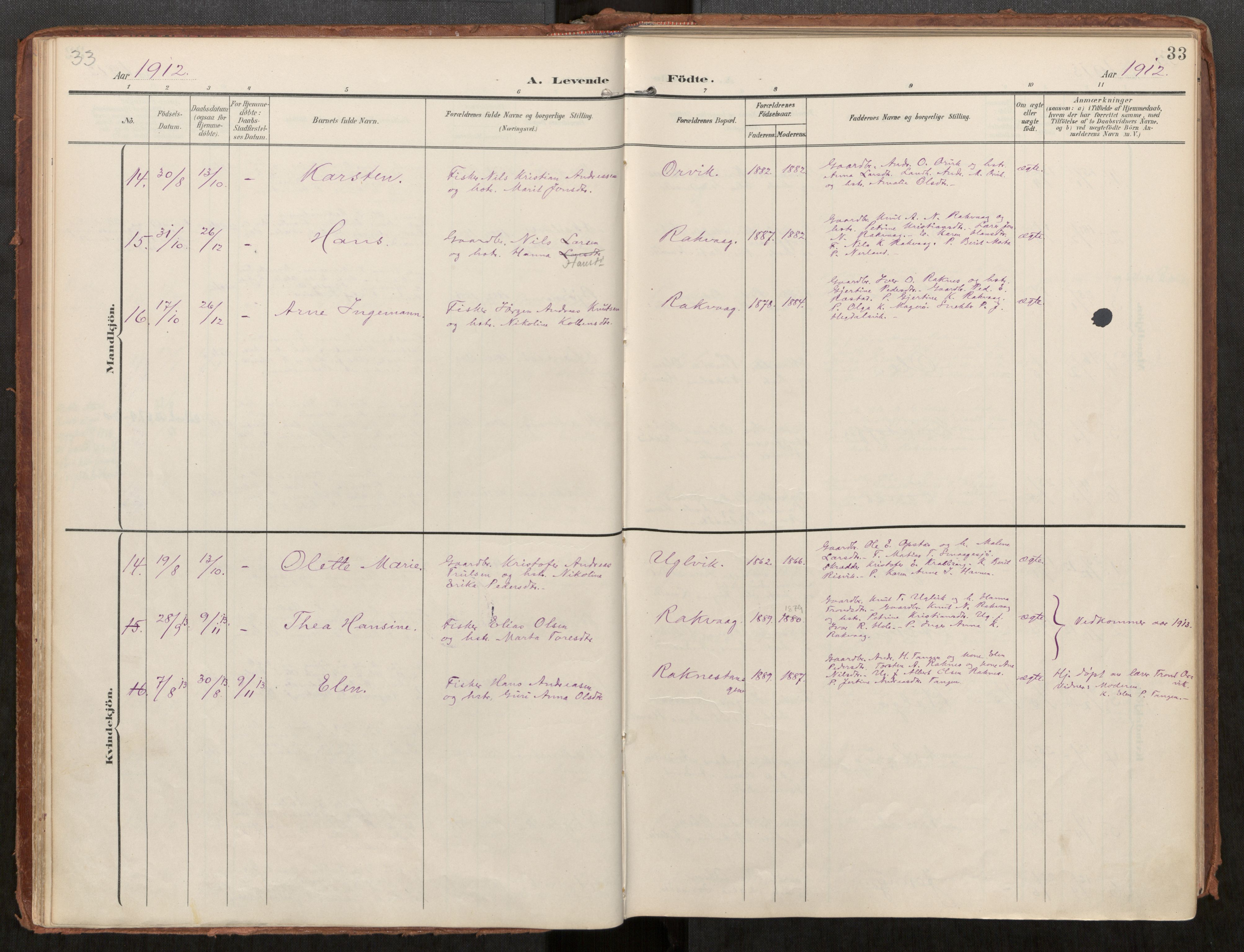 Ministerialprotokoller, klokkerbøker og fødselsregistre - Møre og Romsdal, AV/SAT-A-1454/563/L0740: Parish register (official) no. 563A02, 1903-1923, p. 33