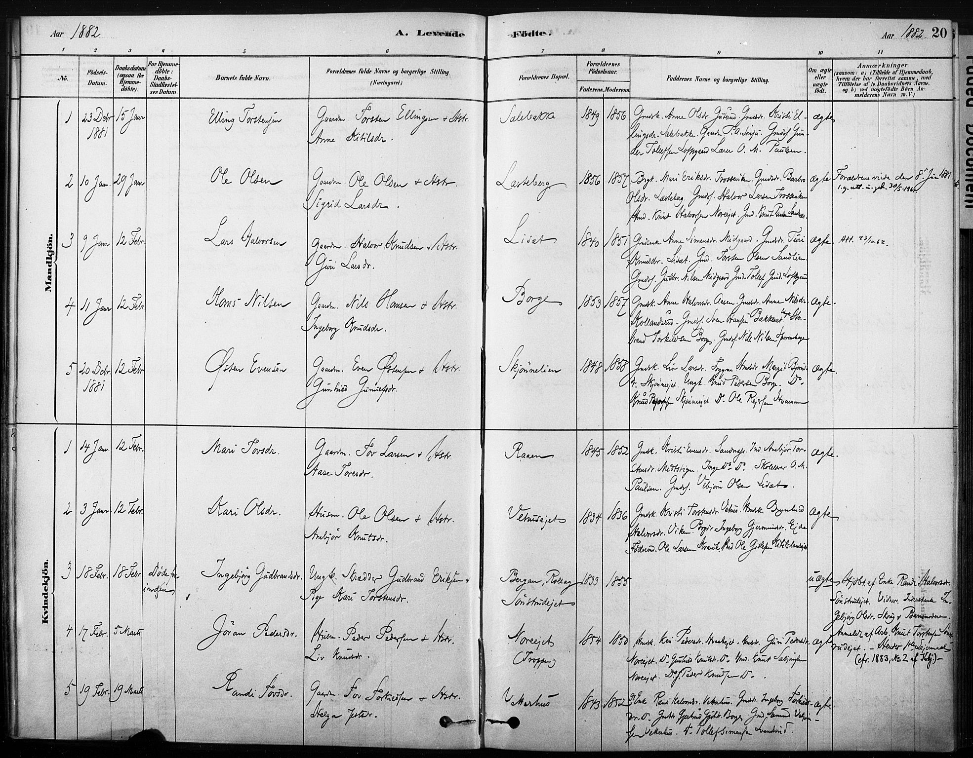 Nore kirkebøker, AV/SAKO-A-238/F/Fb/L0001: Parish register (official) no. II 1, 1878-1886, p. 20