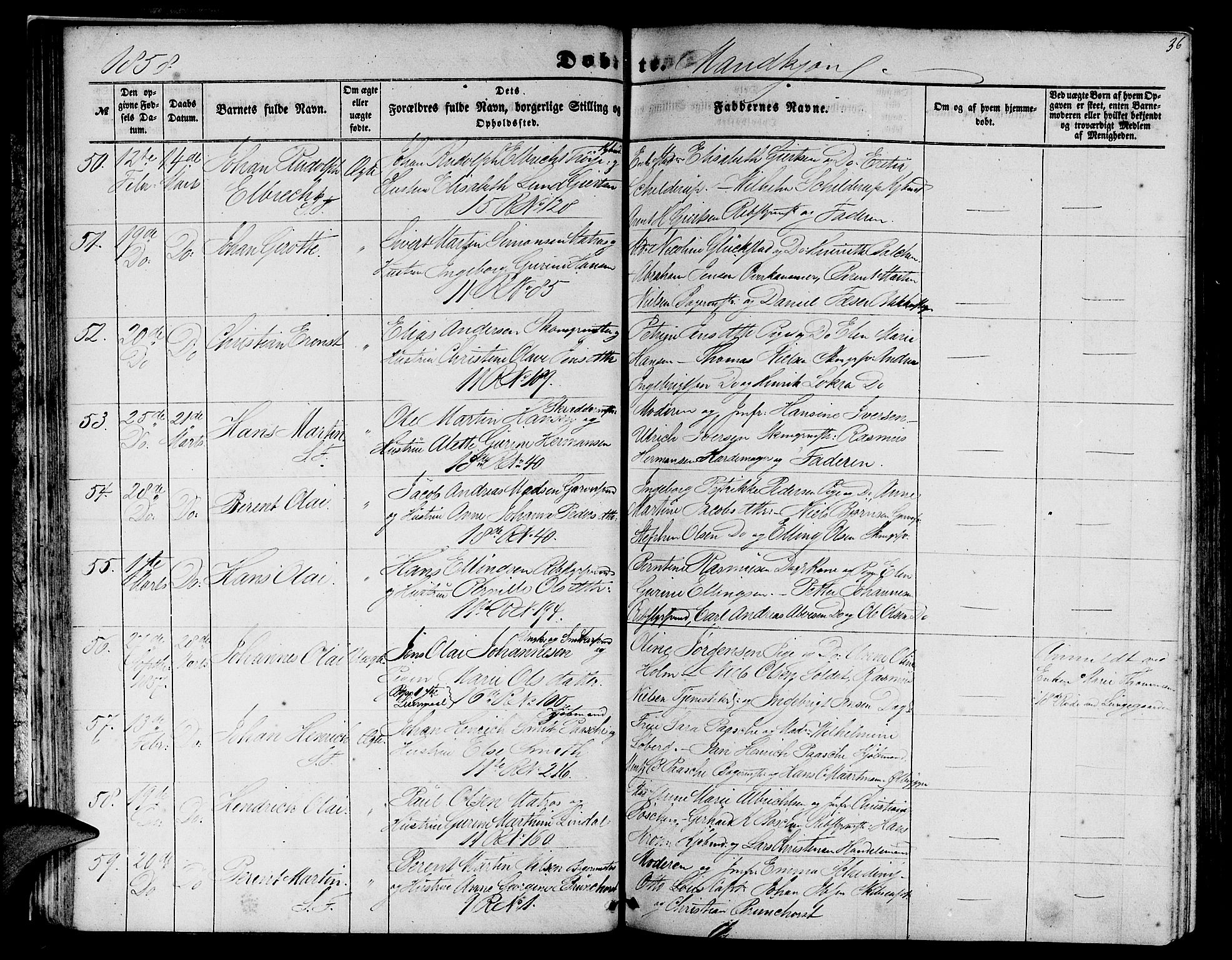 Domkirken sokneprestembete, AV/SAB-A-74801/H/Hab/L0011: Parish register (copy) no. B 4, 1856-1862, p. 36