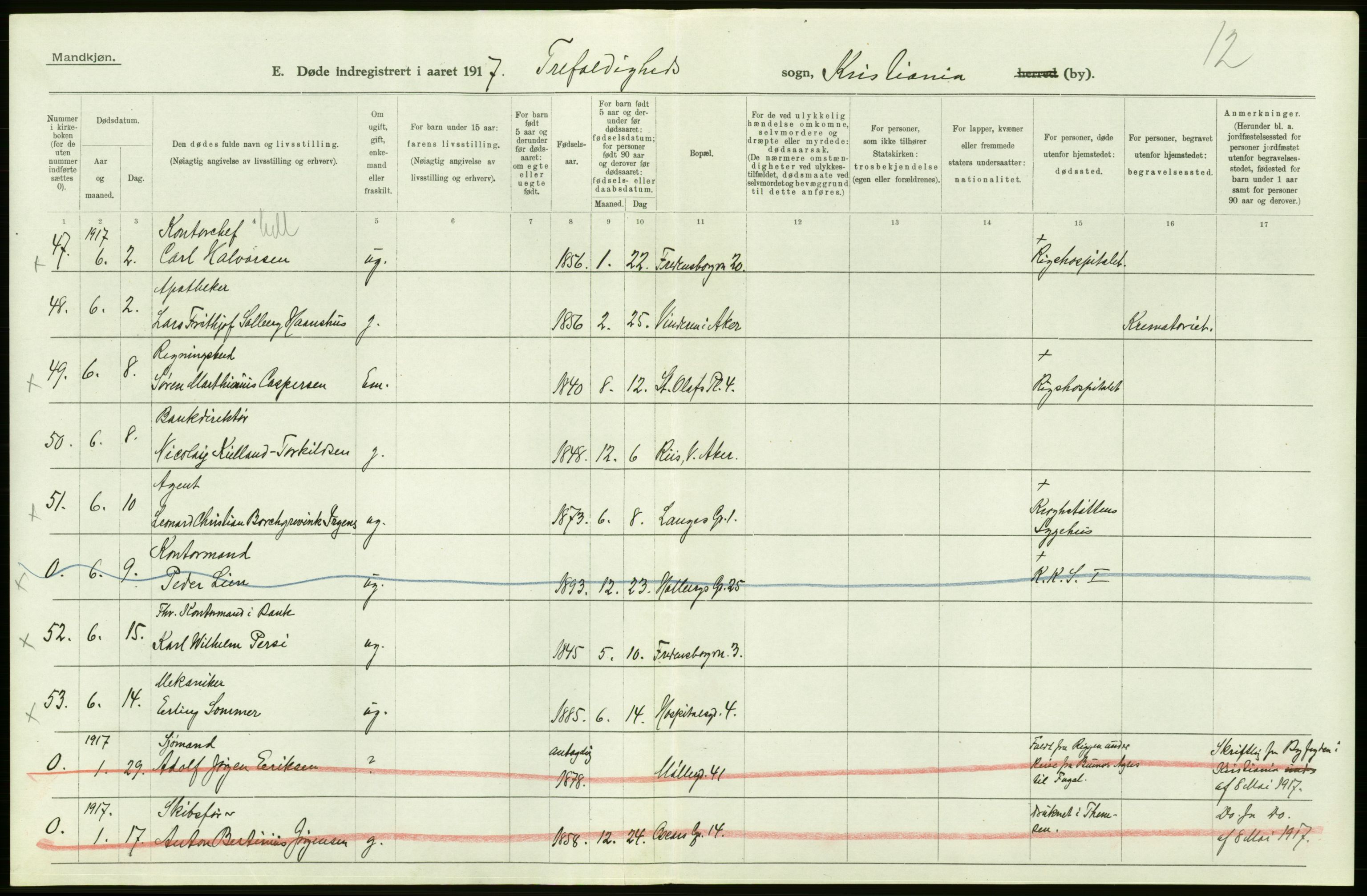 Statistisk sentralbyrå, Sosiodemografiske emner, Befolkning, AV/RA-S-2228/D/Df/Dfb/Dfbg/L0010: Kristiania: Døde, 1917, p. 668