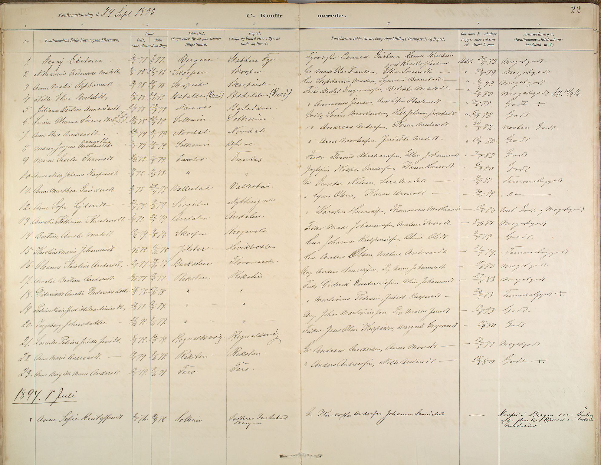 Kinn sokneprestembete, SAB/A-80801/H/Haa/Haab/L0006: Parish register (official) no. B 6, 1883-1925, p. 22