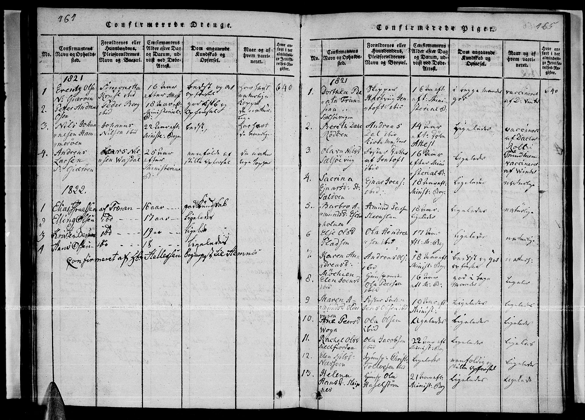 Ministerialprotokoller, klokkerbøker og fødselsregistre - Nordland, SAT/A-1459/841/L0593: Parish register (official) no. 841A04 /1, 1820-1825, p. 464-465